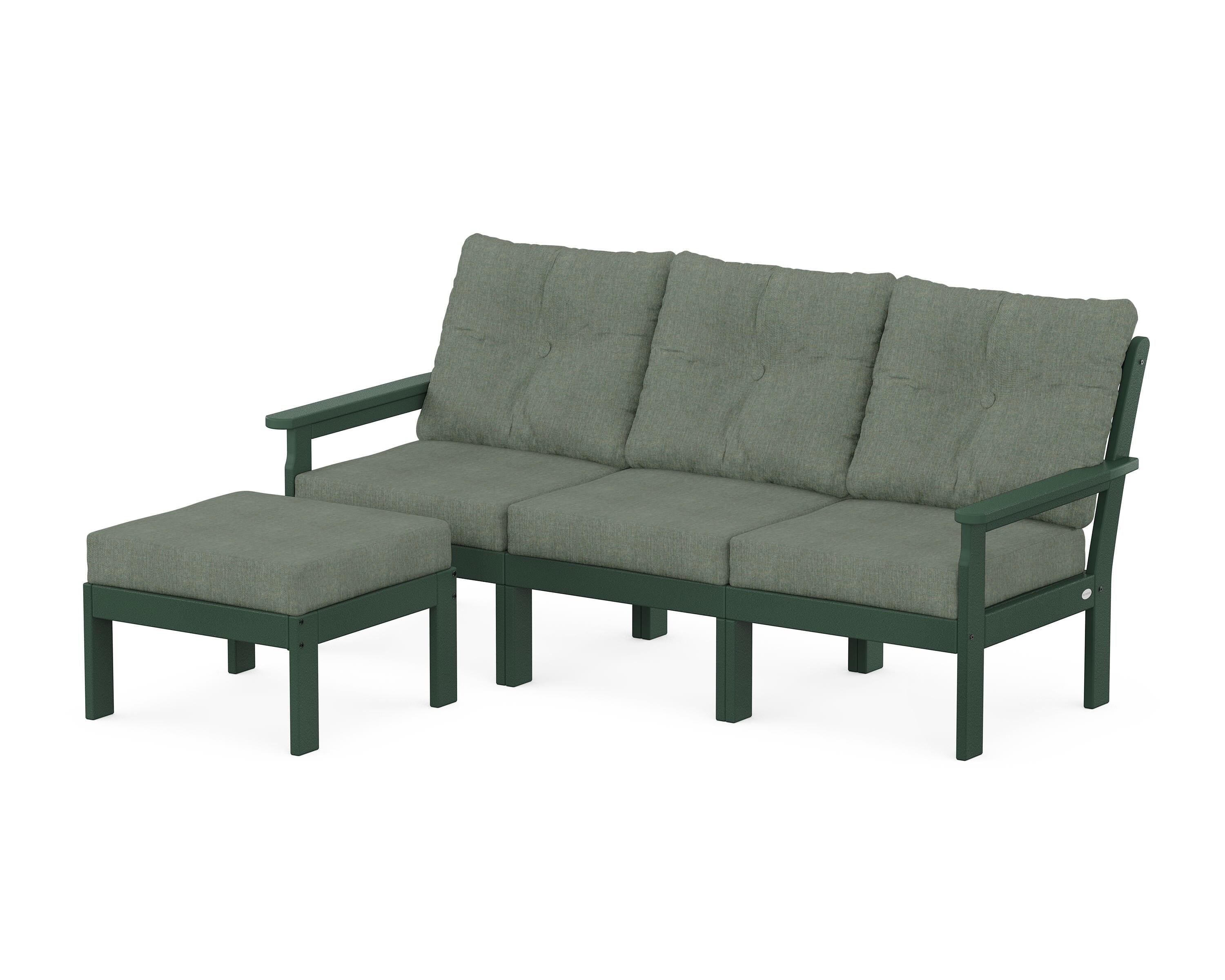 POLYWOOD Vineyard 4-Piece Sectional with Ottoman in Green / Cast Sage