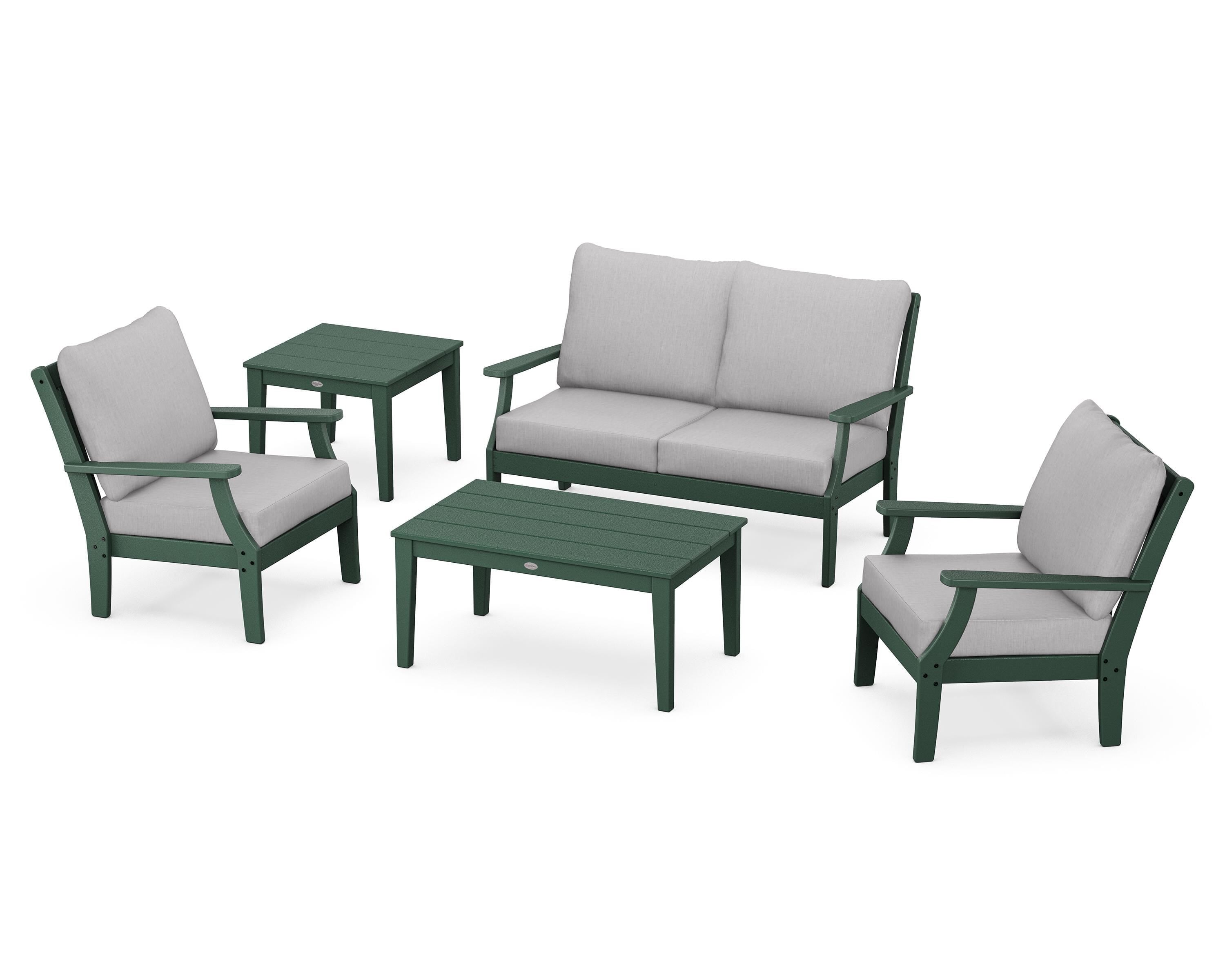 POLYWOOD Braxton 5-Piece Deep Seating Set in Green / Granite