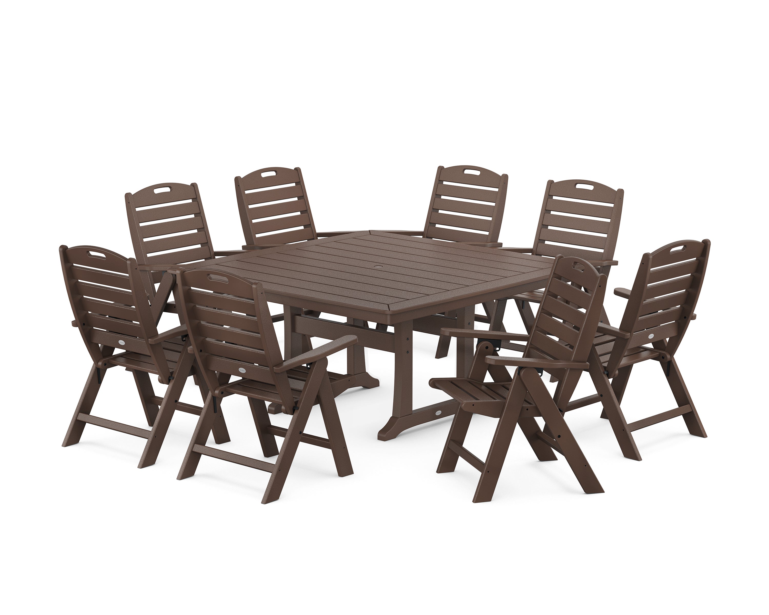 POLYWOOD Nautical Highback 9-Piece Square Dining Set with Trestle Legs in Mahogany