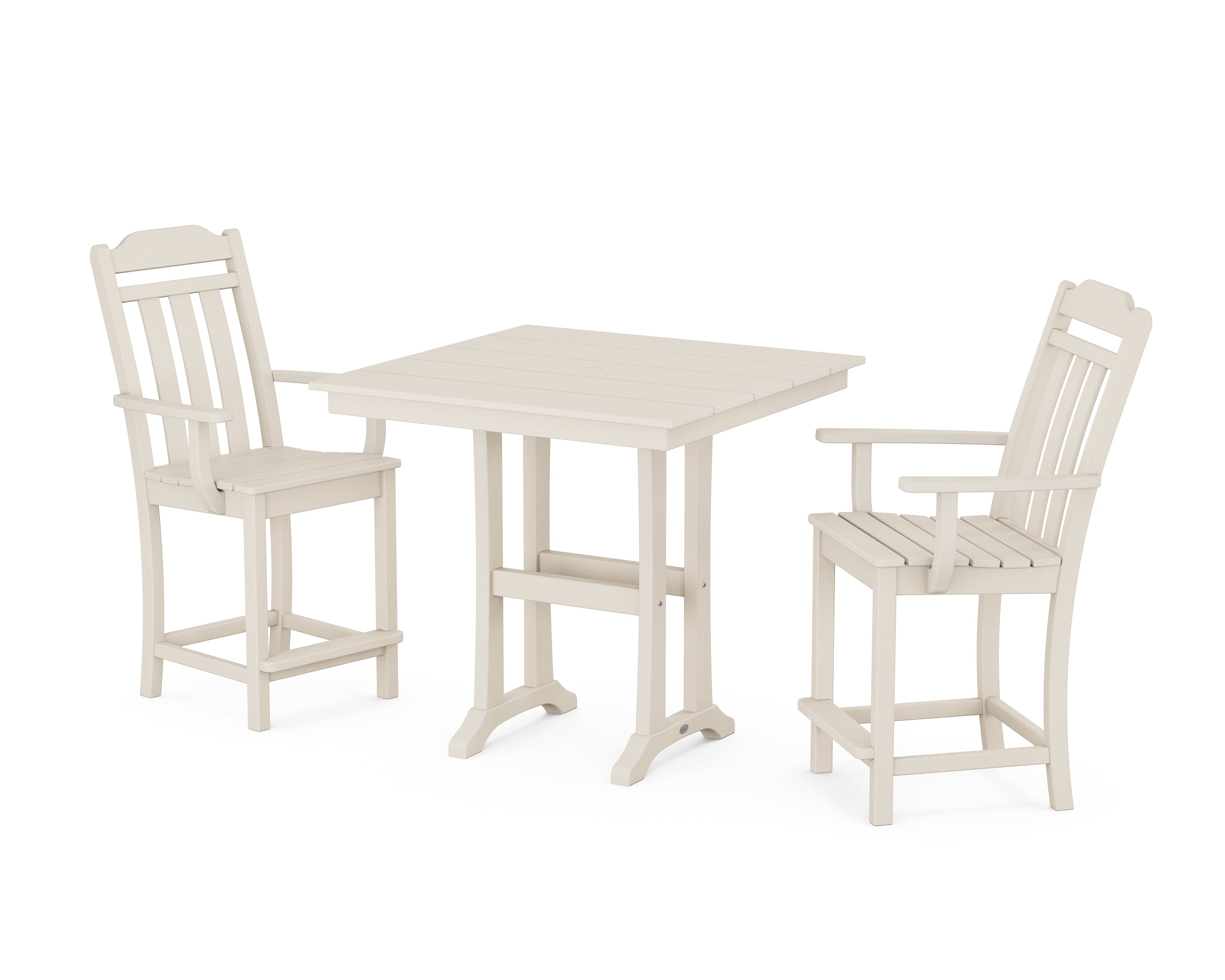 POLYWOOD Country Living 3-Piece Farmhouse Counter Set with Trestle Legs in Sand