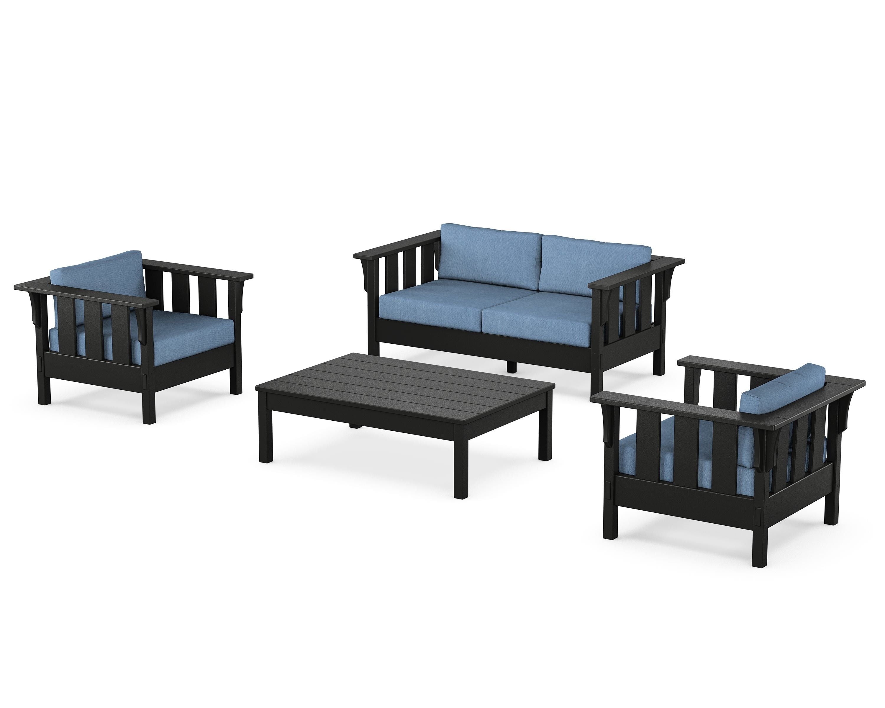 Martha Stewart by POLYWOOD Acadia 4-Piece Deep Seating Set with Loveseat in Black / Sky Blue