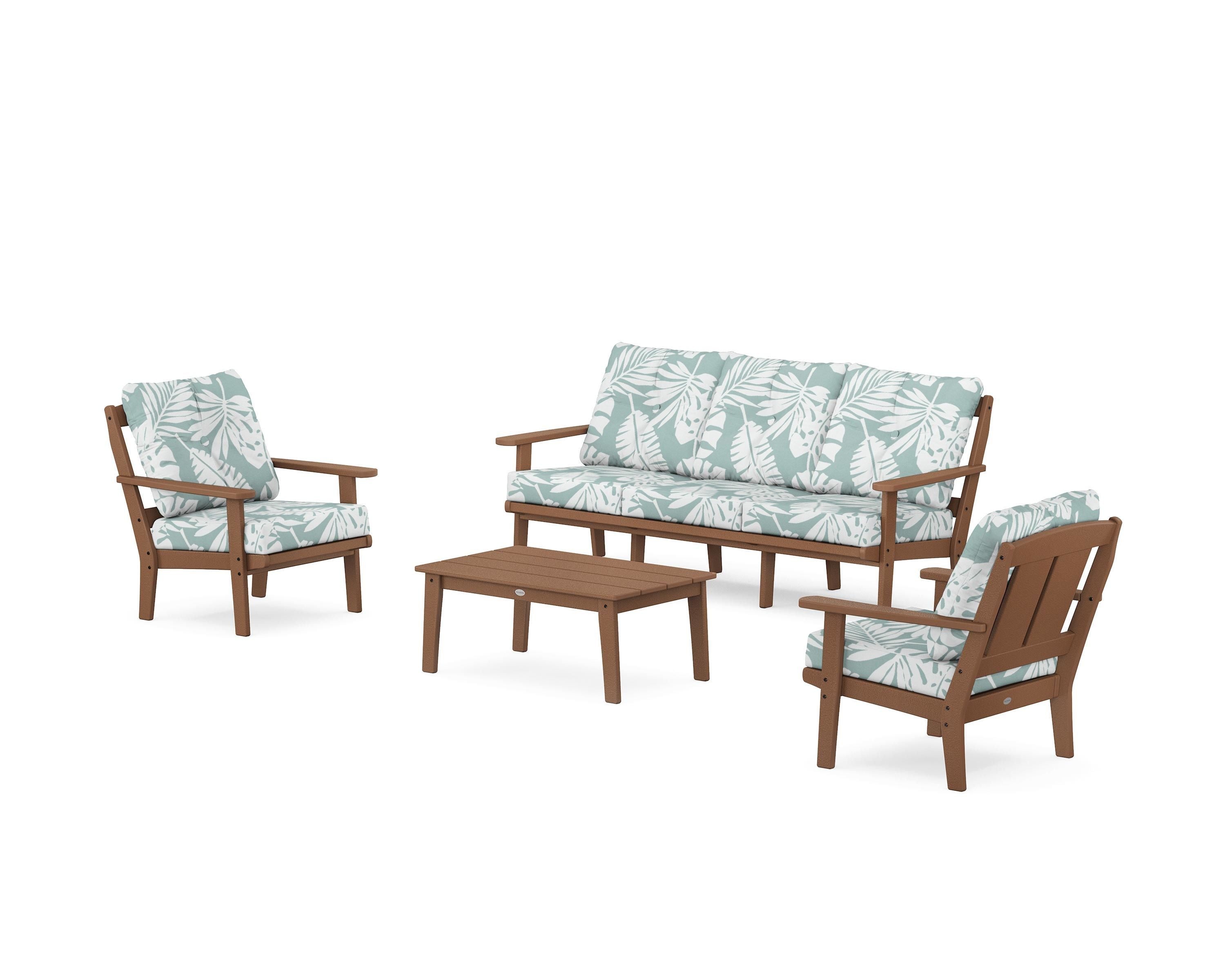POLYWOOD Mission 4-Piece Deep Seating Set with Sofa in Teak / Leaf Glacier Spa
