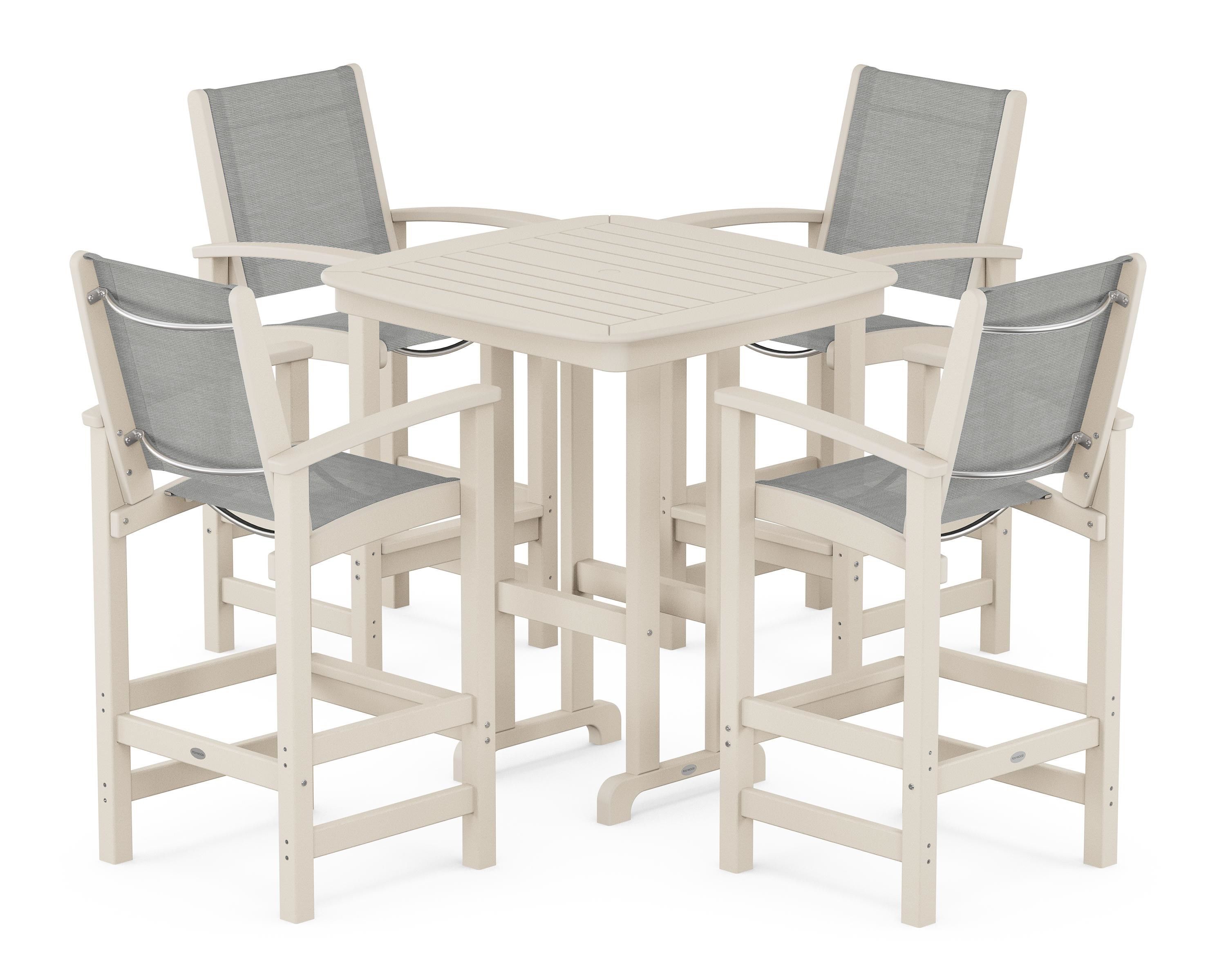 POLYWOOD Coastal 5-Piece Bar Set in Sand / Metallic Sling