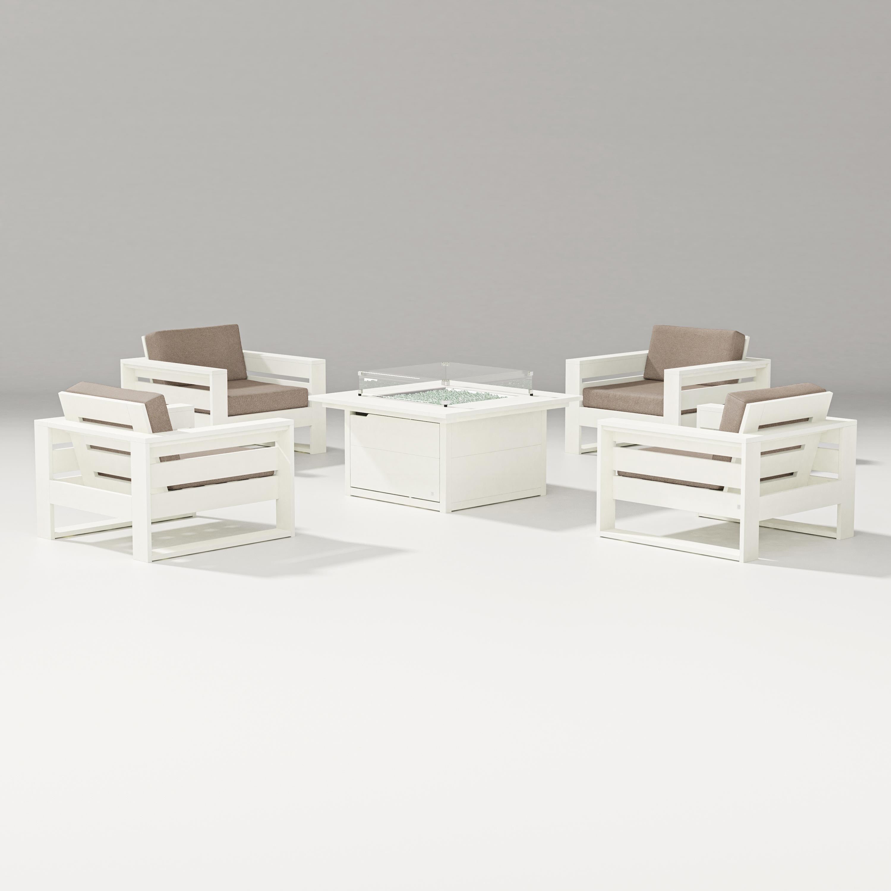 PW Designer Series Latitude 5-Piece Lounge Fire Table Set in Vintage White / Spiced Burlap