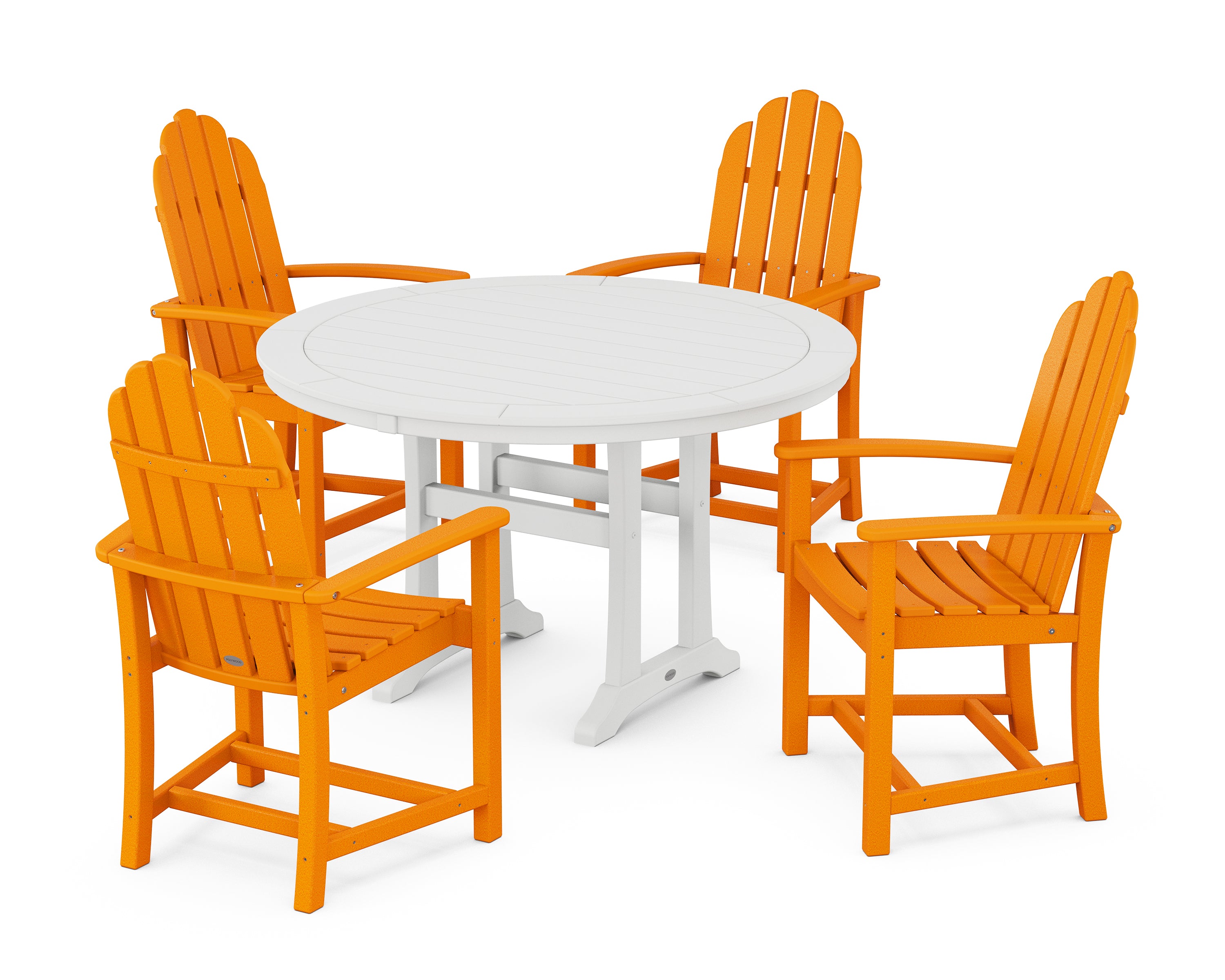 POLYWOOD® Classic Adirondack 5-Piece Round Dining Set with Trestle Legs in Tangerine / White