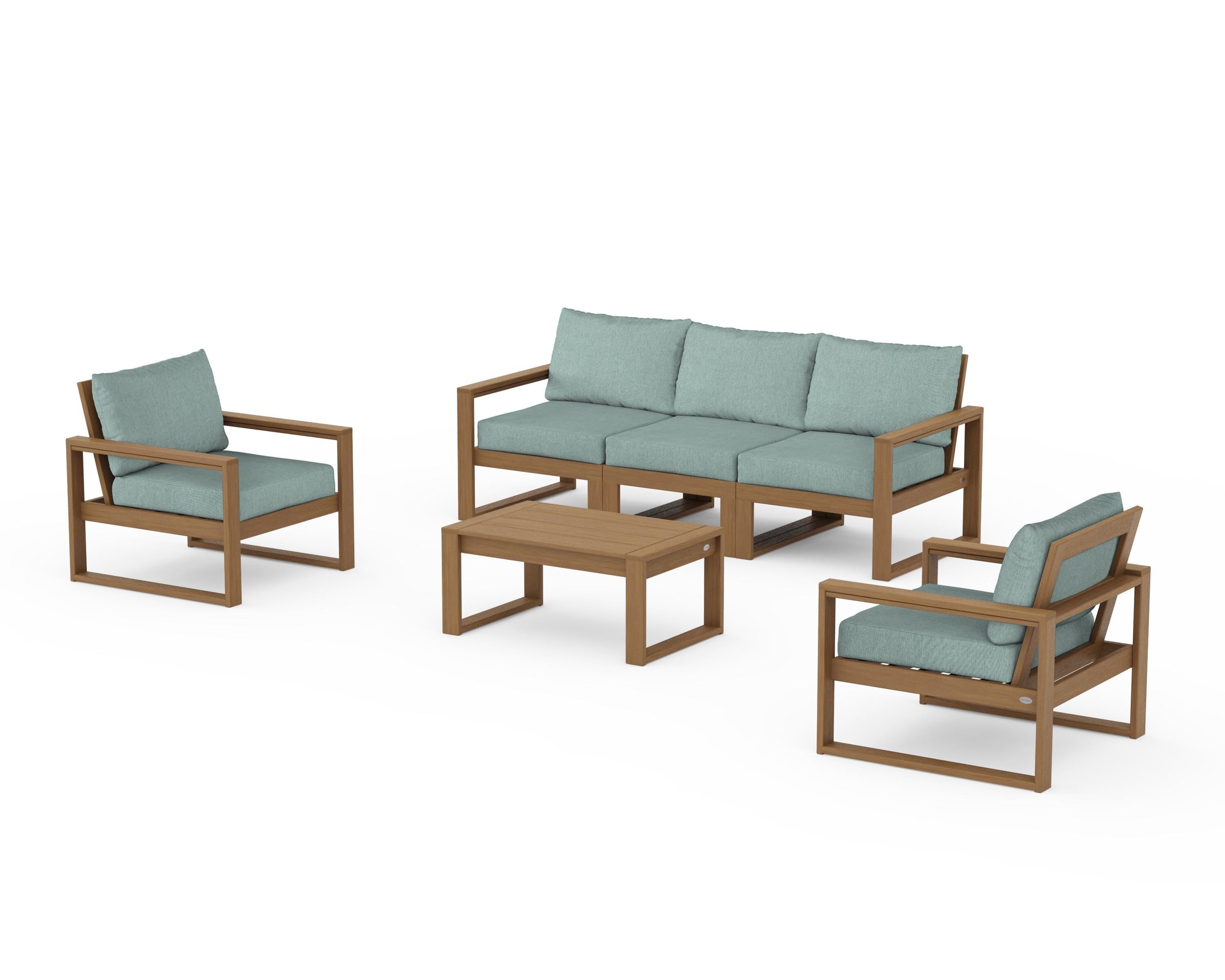 POLYWOOD EDGE Sectional 4-Piece Deep Seating Set with Sofa in Natural / Glacier Spa