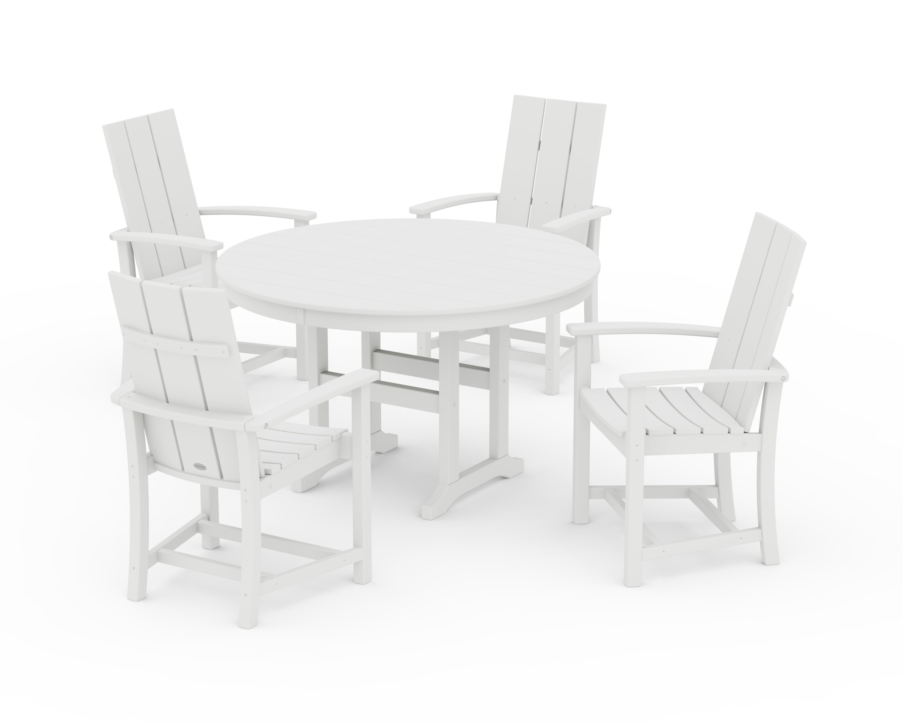 POLYWOOD Modern Adirondack 5-Piece Round Farmhouse Dining Set in White