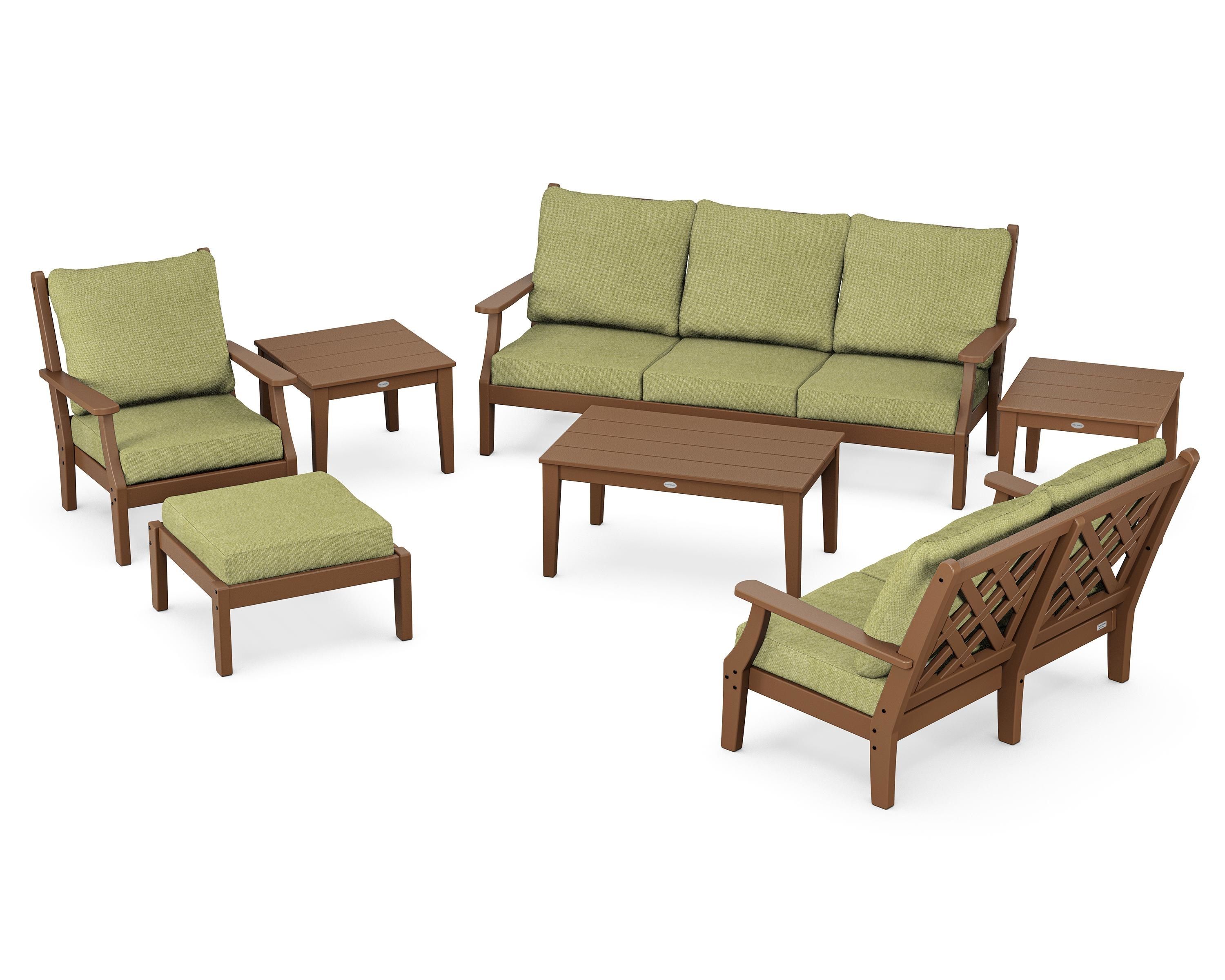 Country Living Wovendale 7-Piece Deep Seating Set in Teak / Chartreuse Boucle
