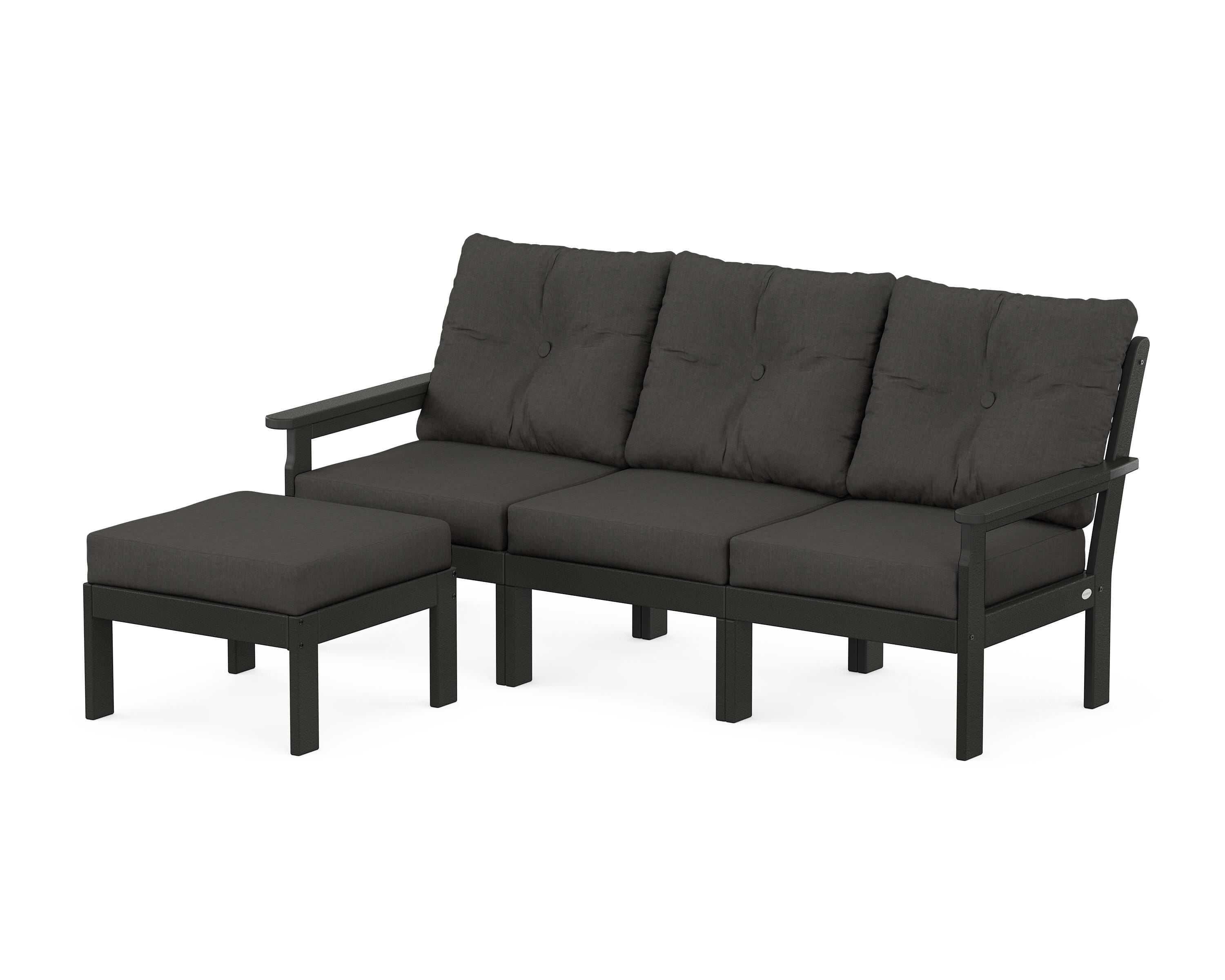 POLYWOOD Vineyard 4-Piece Sectional with Ottoman in Black / Spectrum Carbon
