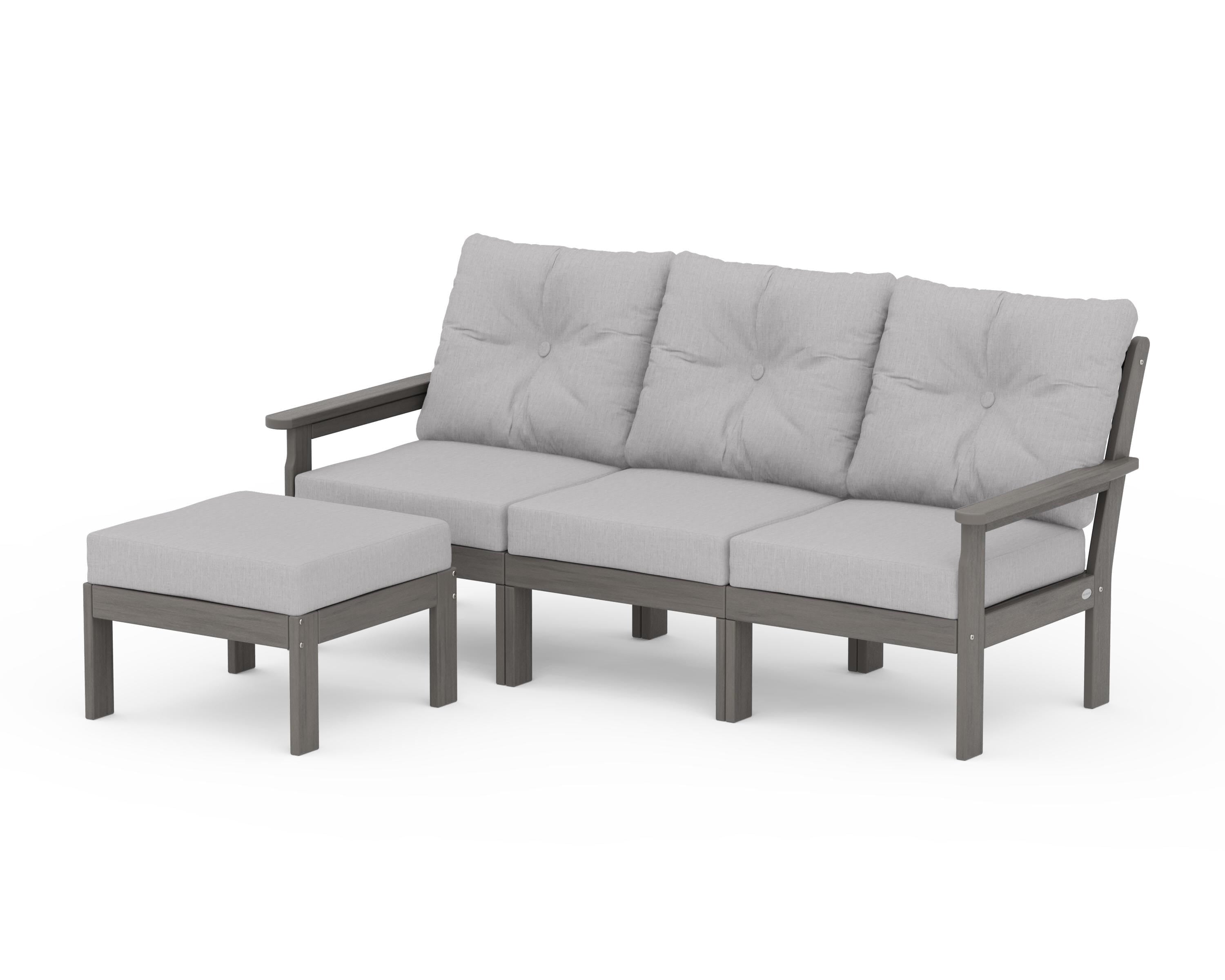 POLYWOOD Vineyard 4-Piece Sectional with Ottoman in Driftwood / Granite