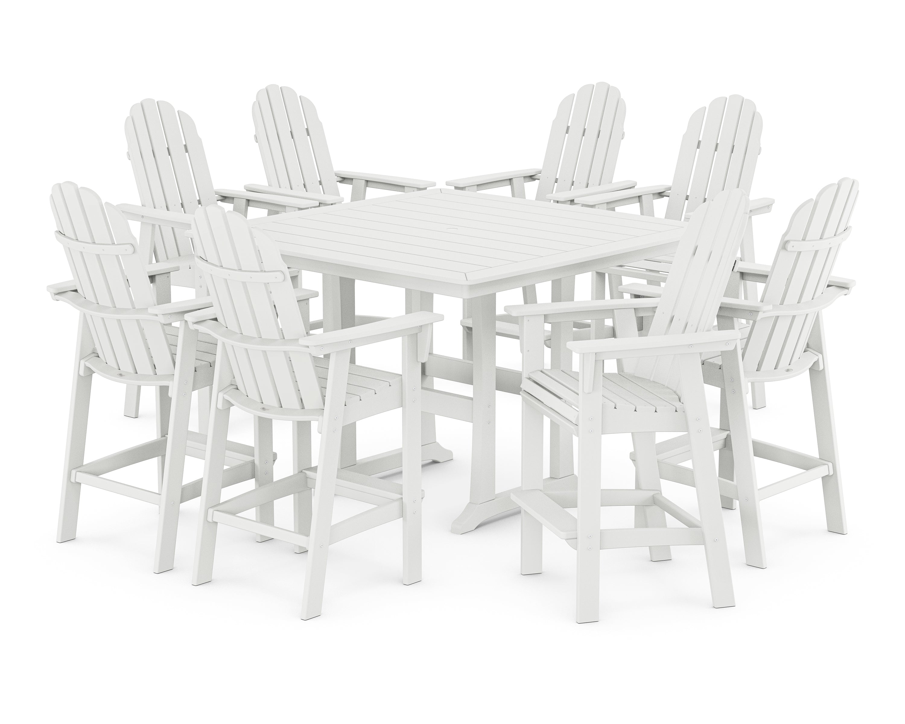 POLYWOOD® Vineyard Curveback Adirondack 9-Piece Trestle Bar Set in White