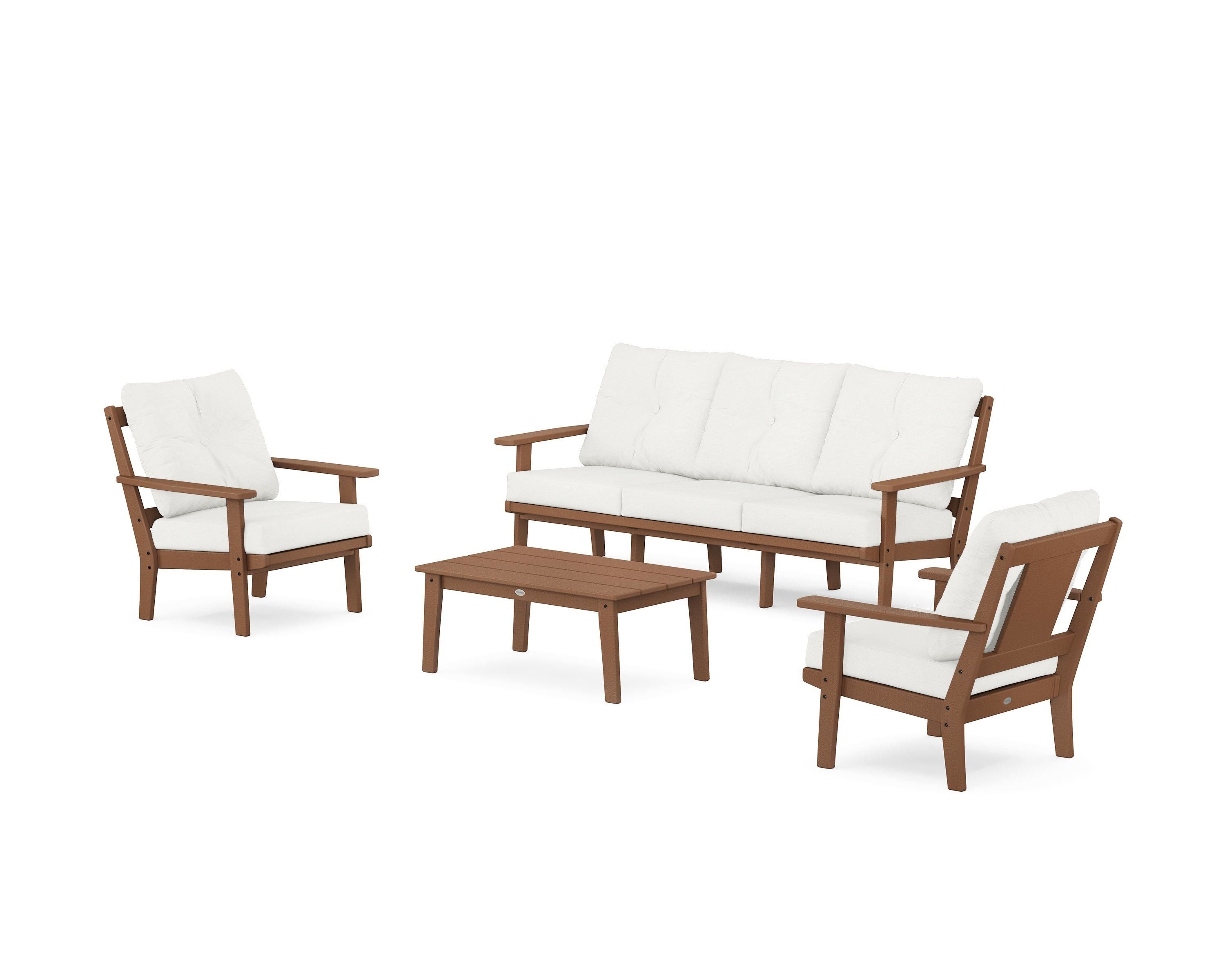 POLYWOOD Prairie 4-Piece Deep Seating Set with Sofa in Teak / Natural Linen