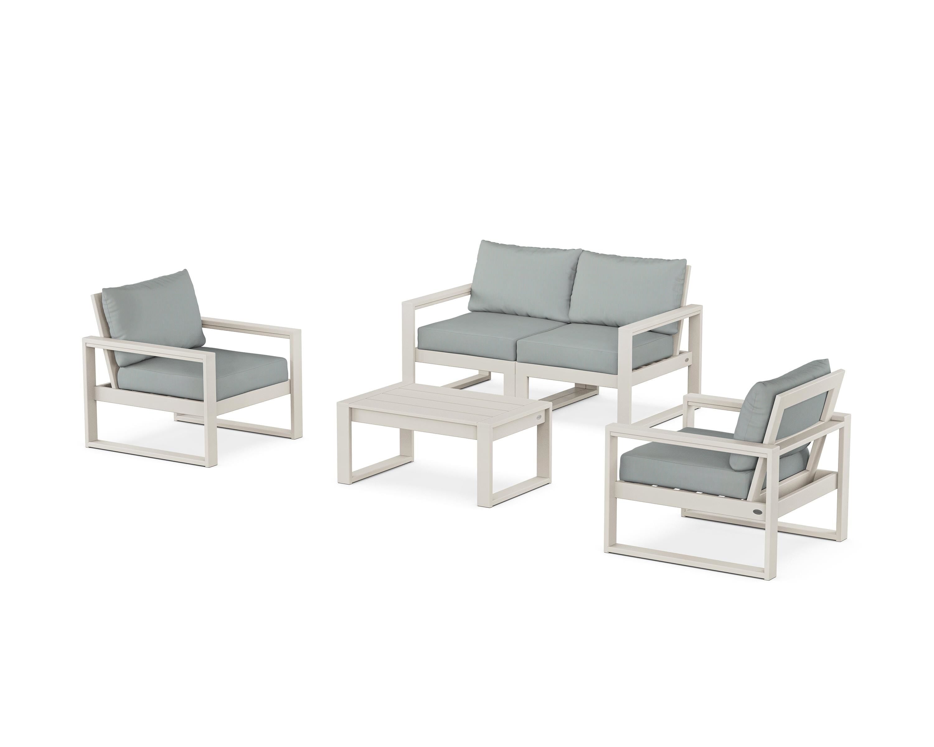 POLYWOOD EDGE Sectional 4-Piece Deep Seating Set with Loveseat in Sand / Spa
