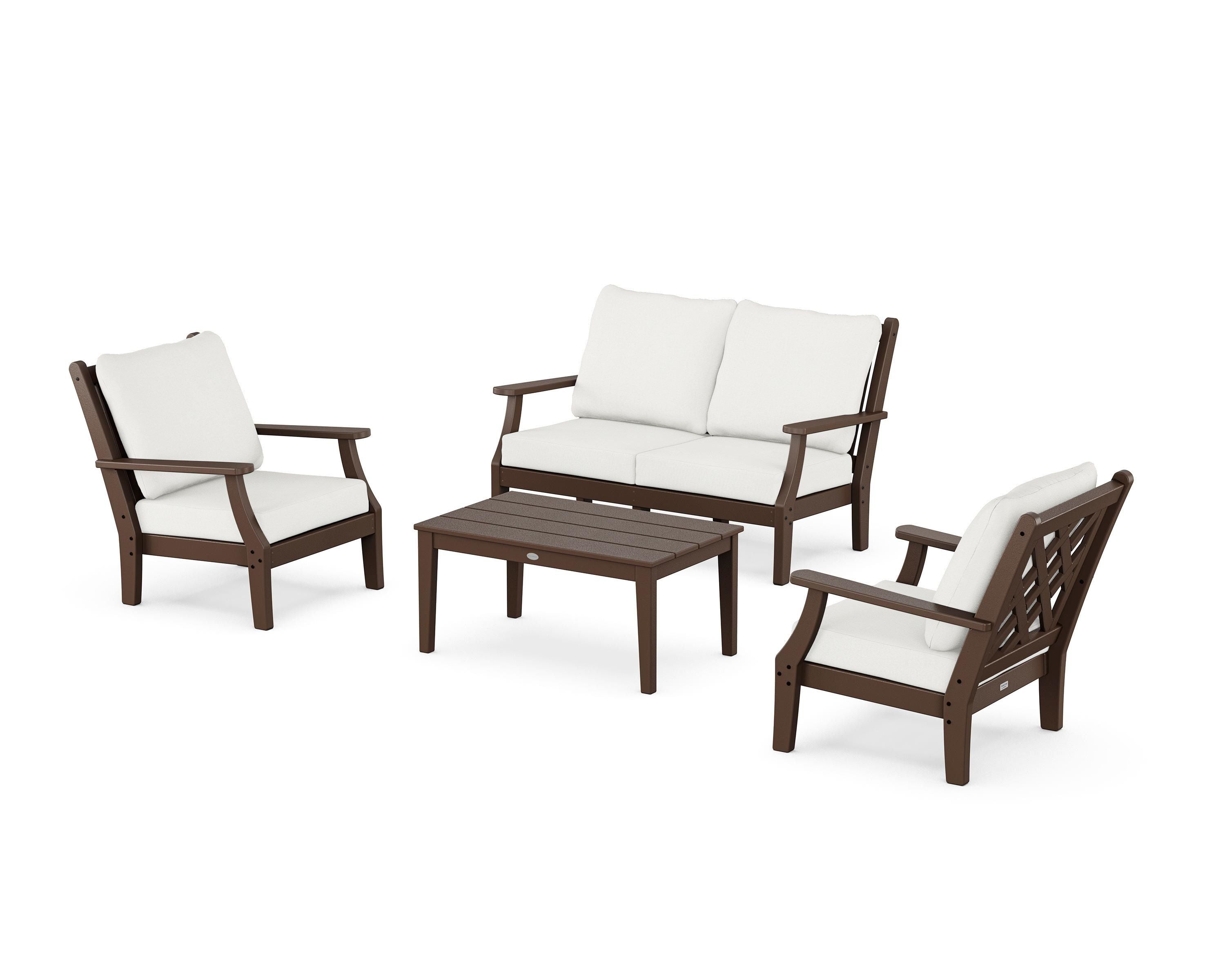 Country Living Wovendale 4-Piece Deep Seating Set with Loveseat in Mahogany / Natural Linen