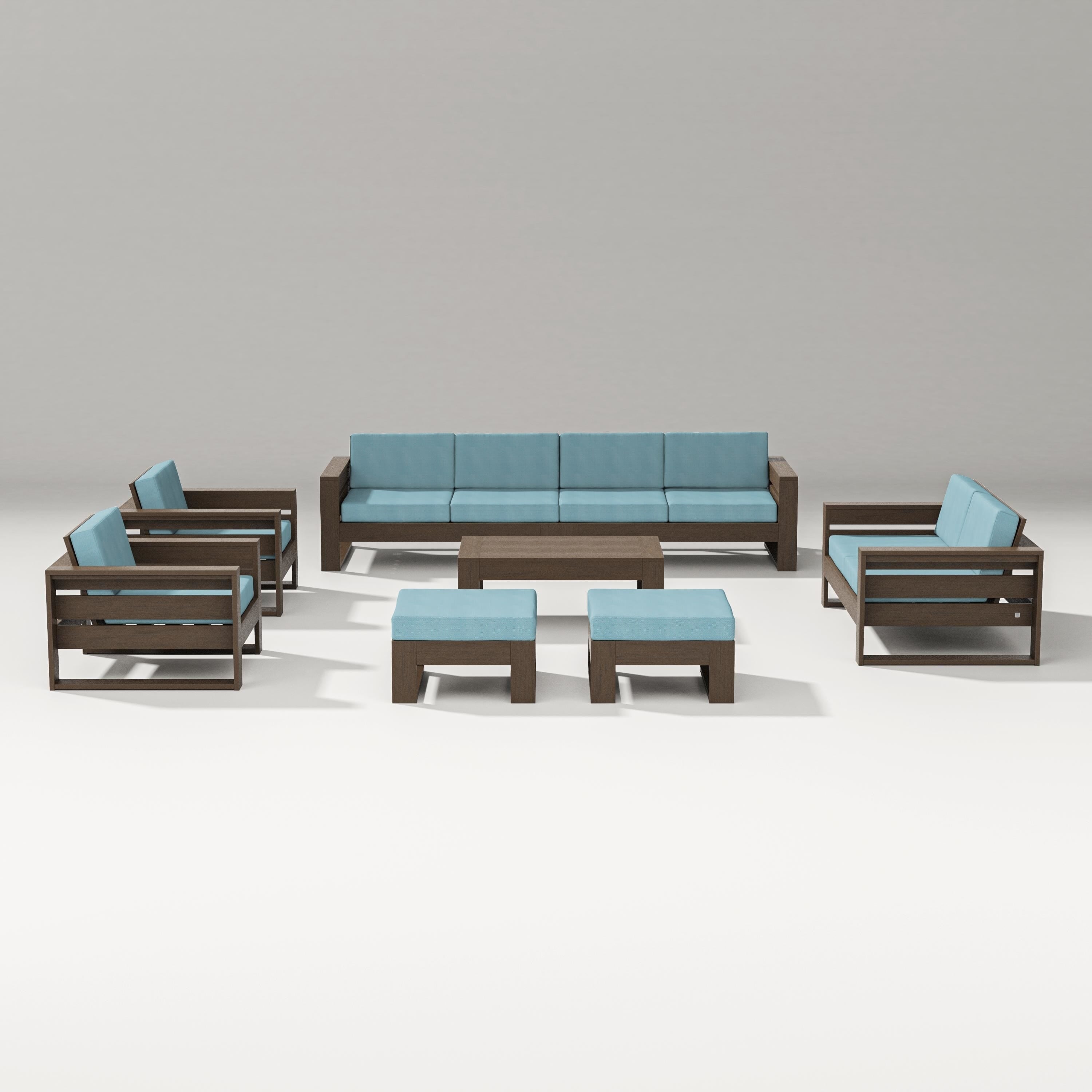 PW Designer Series Latitude 8-Piece Lounge Sofa Set in Kona / Lattice Sky Blue