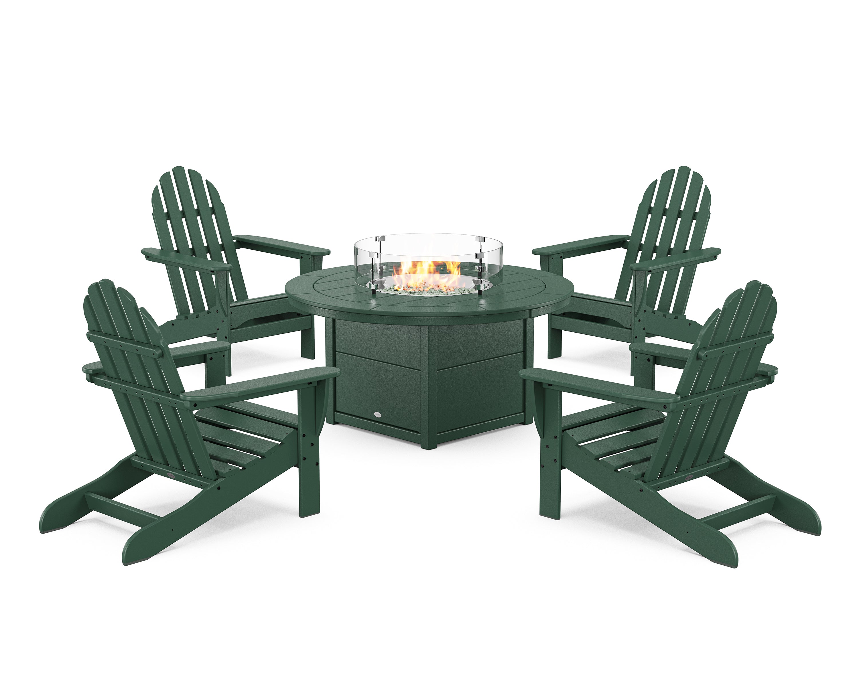 POLYWOOD® Classic Adirondack 5-Piece Conversation Set with Fire Pit Table in Green