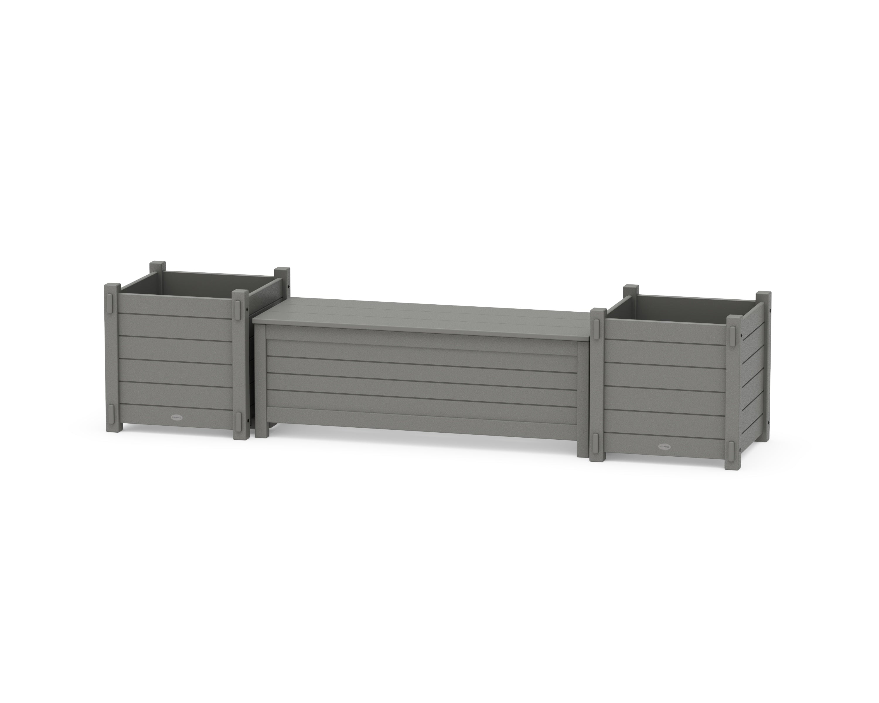 POLYWOOD 48" Nautical Straight Planter Storage Bench Set- Large in Slate Grey