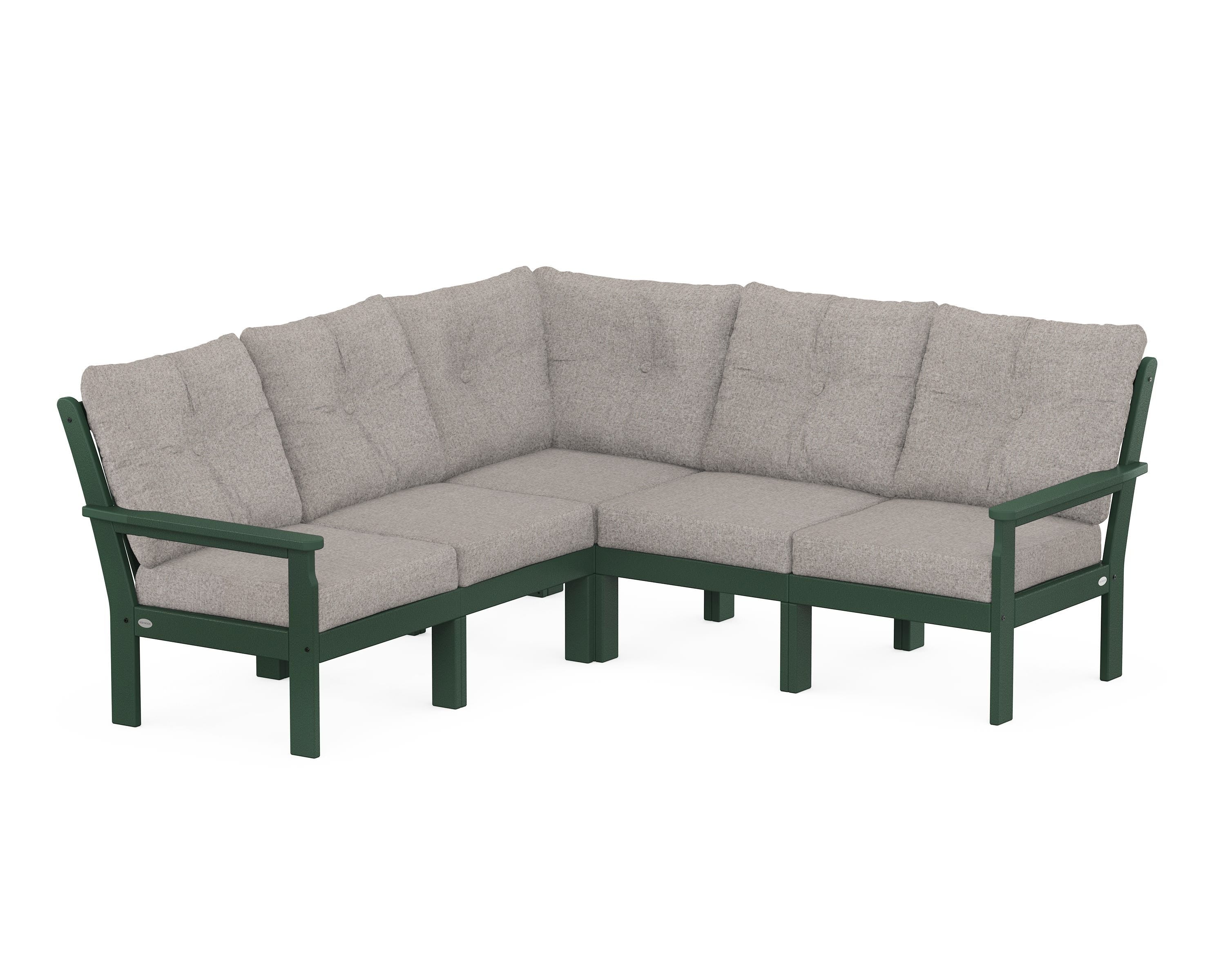 POLYWOOD Vineyard 5-Piece Sectional in Green / Weathered Tweed