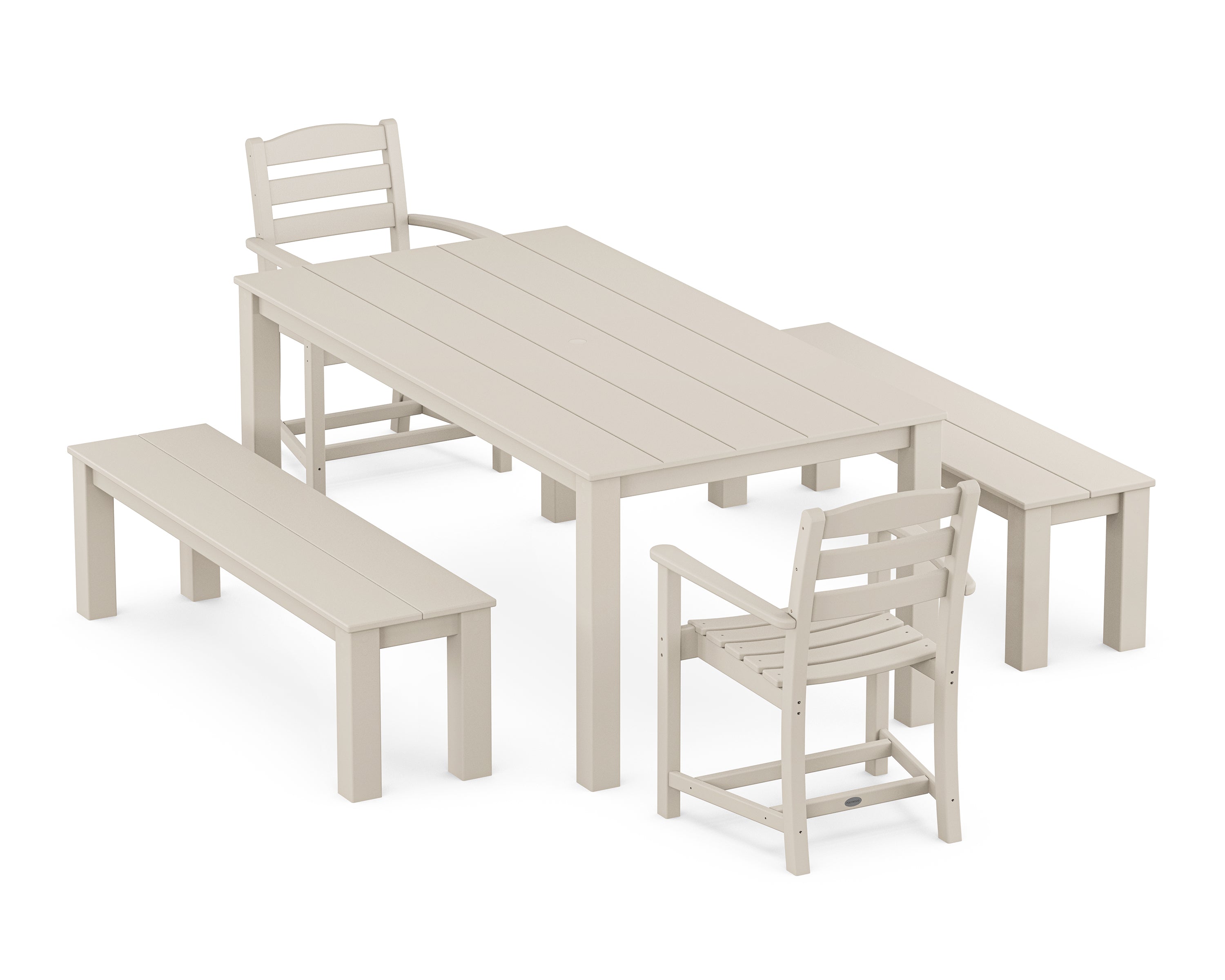 POLYWOOD® La Casa Cafe' 5-Piece Parsons Dining Set with Benches in Sand