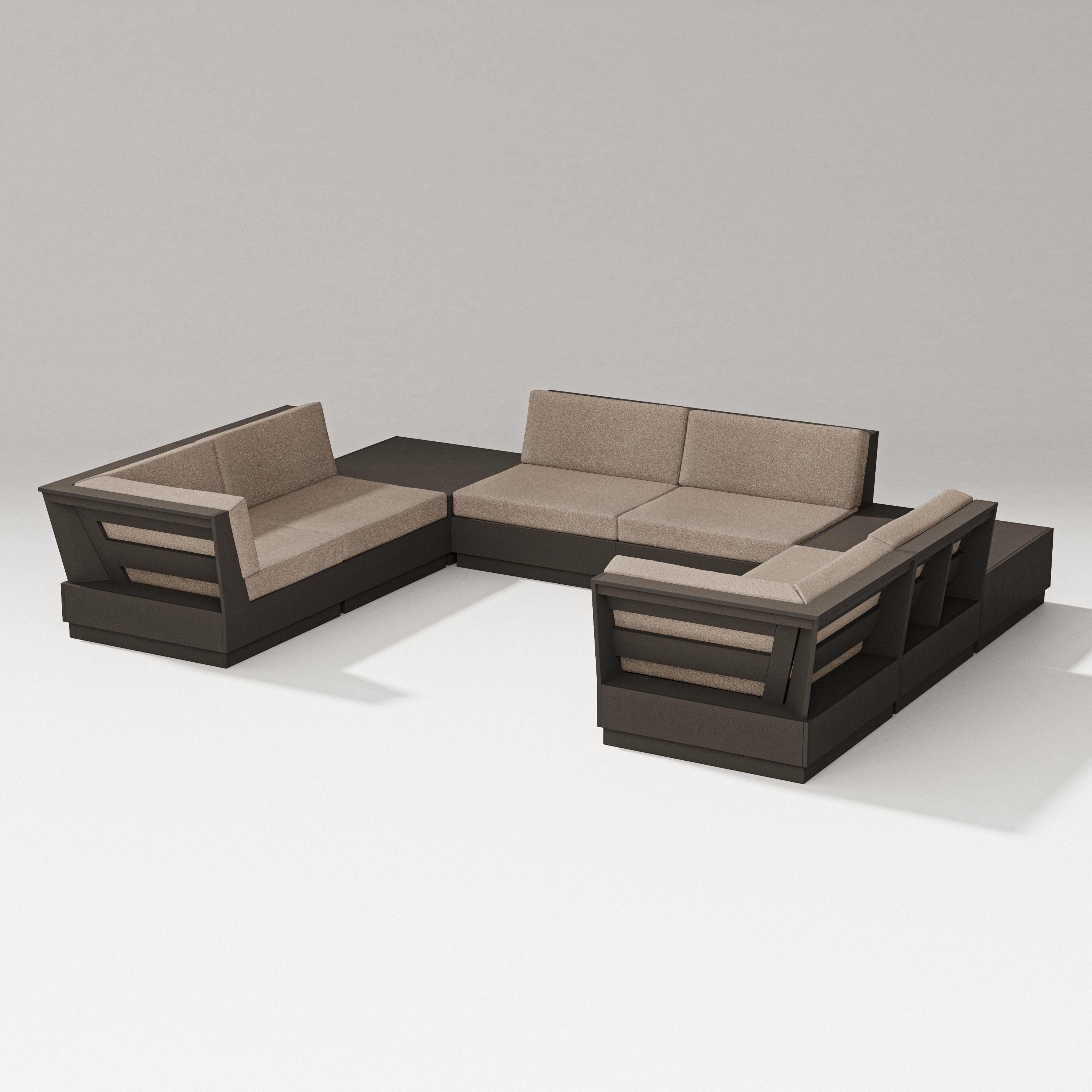 PW Designer Series Elevate 8-Piece U-Shaped Sectional in Vintage Coffee / Spiced Burlap