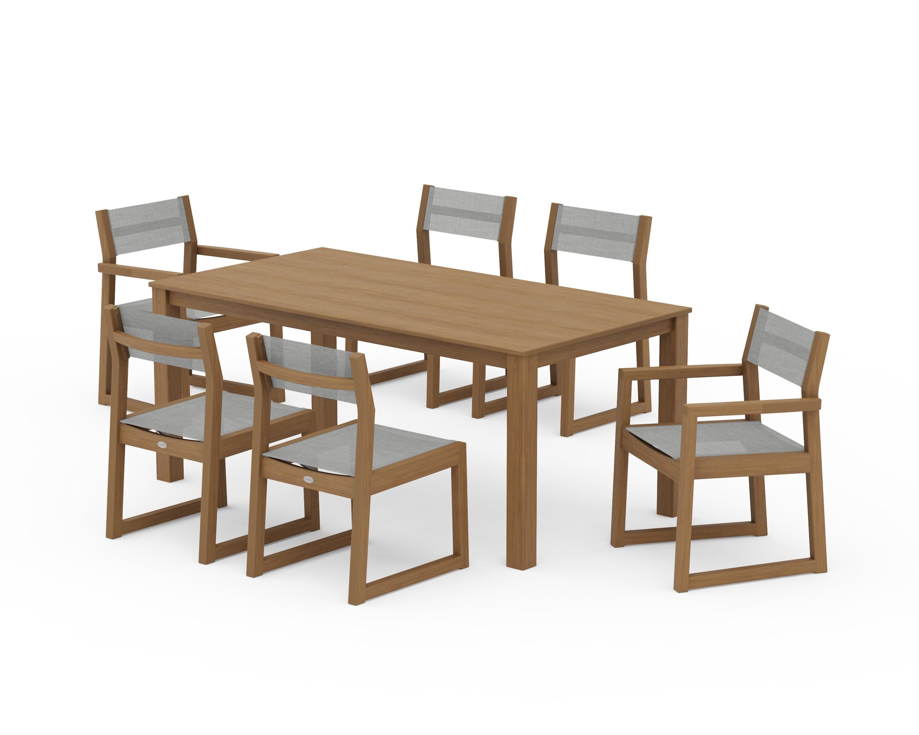 POLYWOOD EDGE Sling 7-Piece Parsons Dining Set in Natural / Metallic Sling