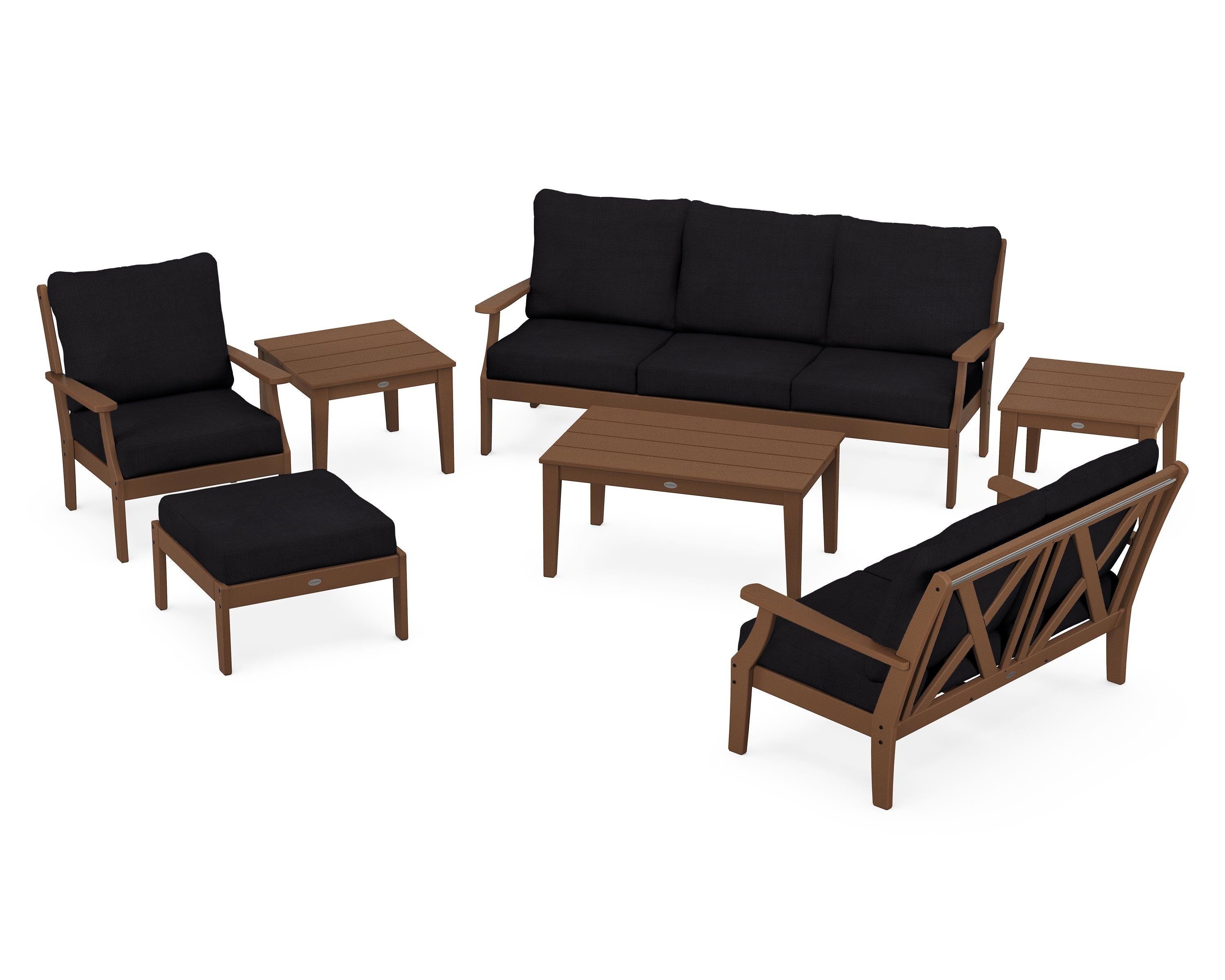 POLYWOOD Braxton 7-Piece Deep Seating Set in Teak / Midnight Linen