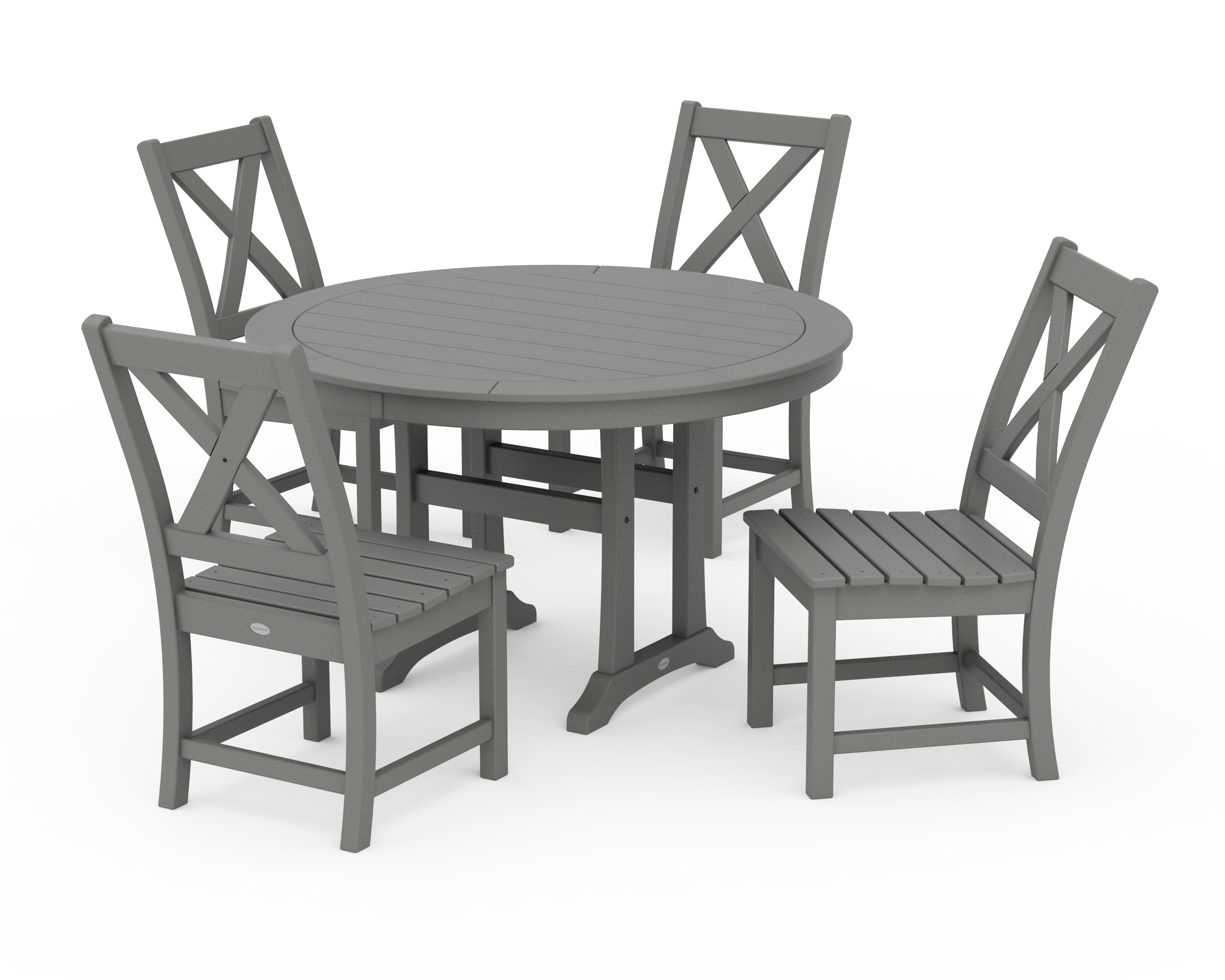 POLYWOOD Braxton Side Chair 5-Piece Round Dining Set With Trestle Legs in Slate Grey
