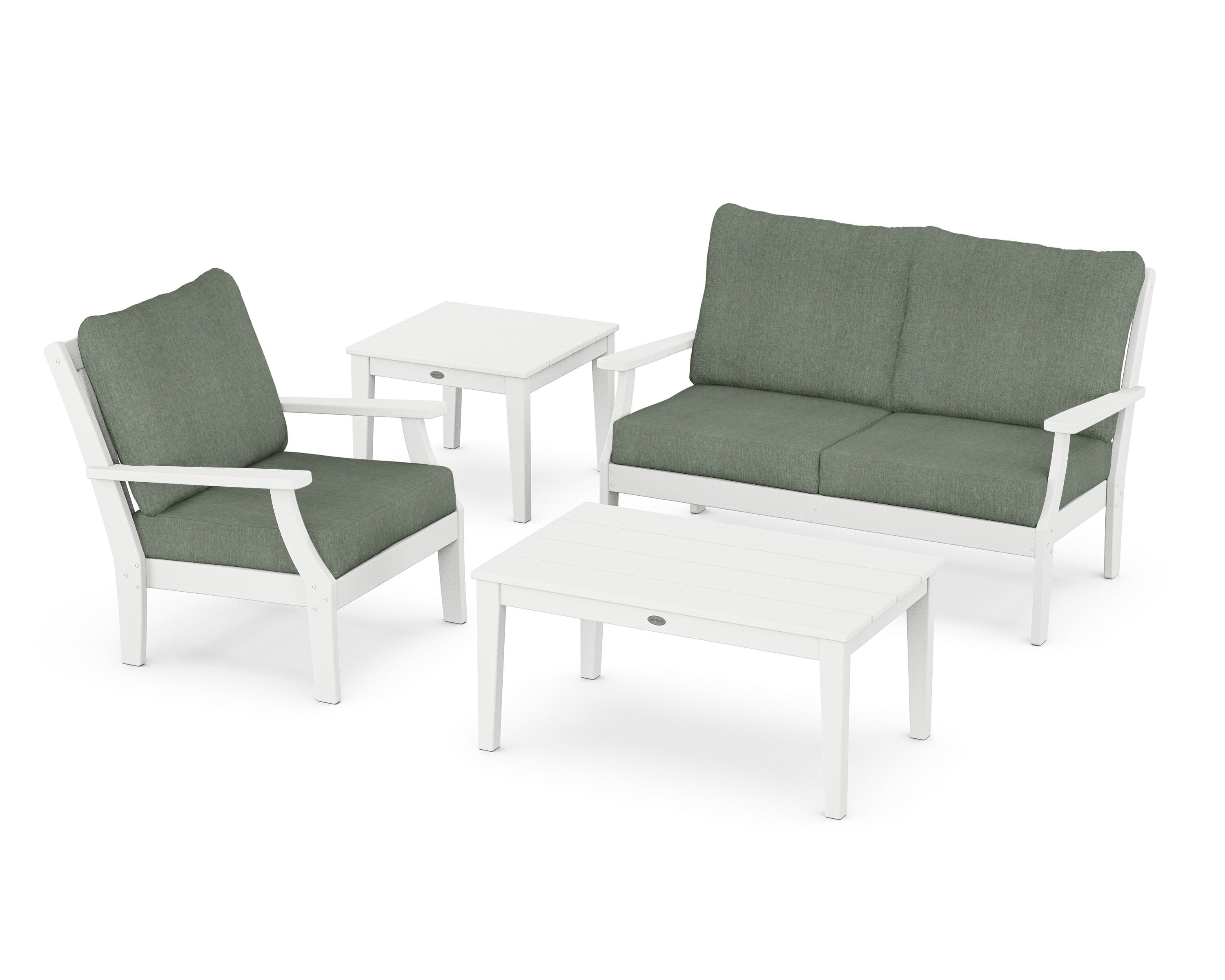 POLYWOOD Braxton 4-Piece Deep Seating Set in White / Cast Sage