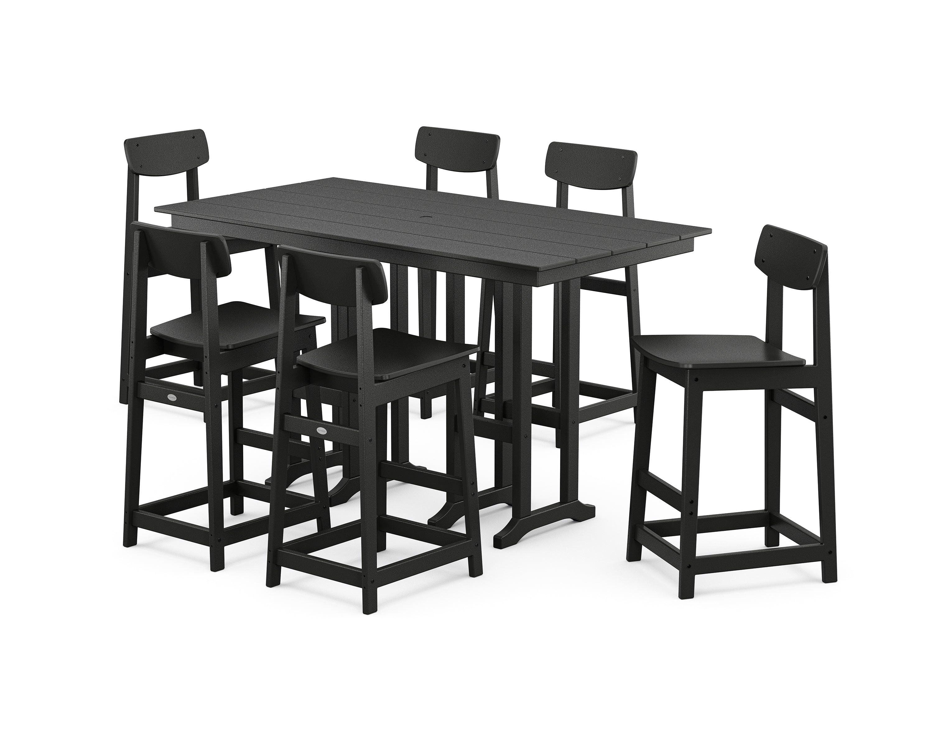 POLYWOOD Modern Studio Urban Bar Chair 7-Piece Set in Black