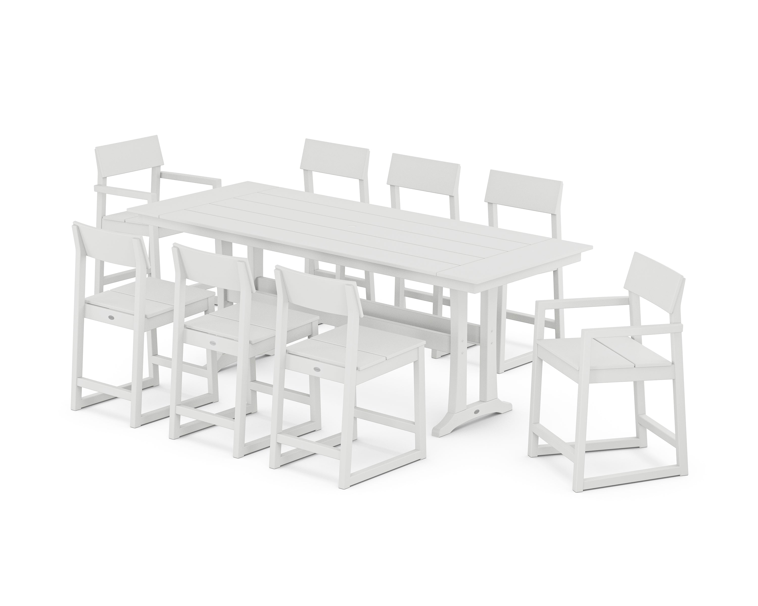 POLYWOOD® EDGE 9-Piece Farmhouse Counter Set with Trestle Legs in White