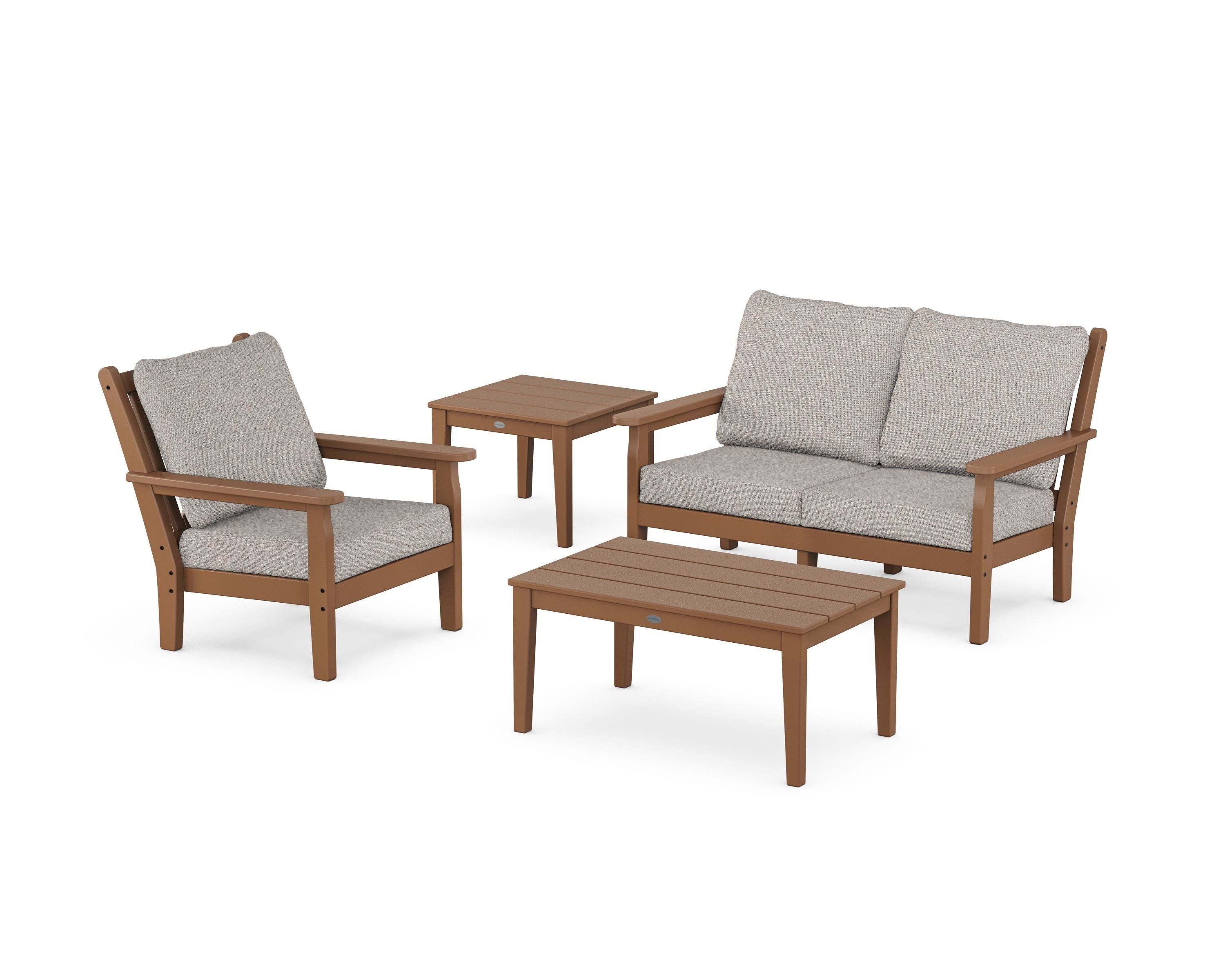 POLYWOOD Chippendale 4-Piece Deep Seating Set in Teak / Weathered Tweed