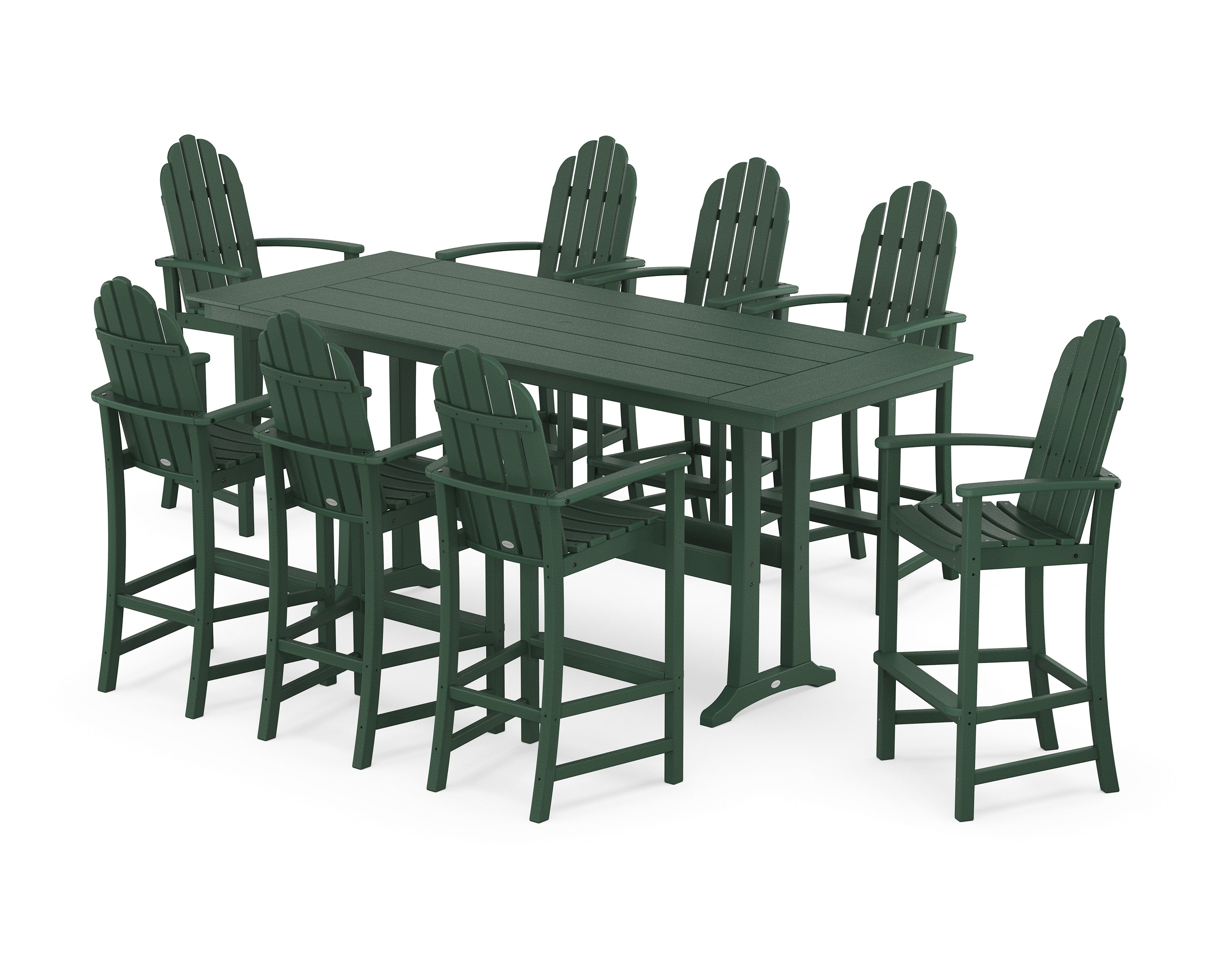 POLYWOOD® Classic Adirondack 9-Piece Farmhouse Bar Set with Trestle Legs in Green