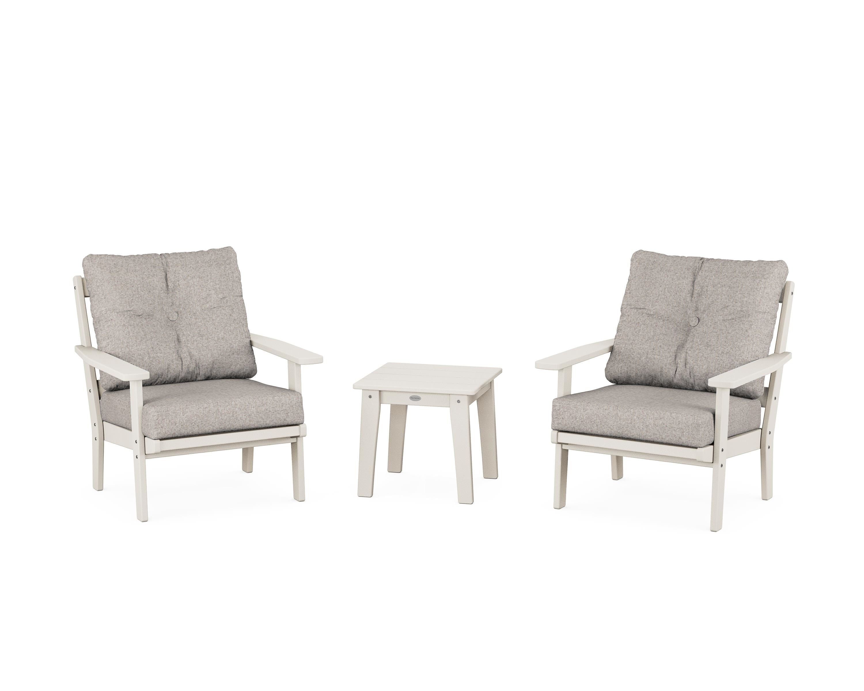 POLYWOOD Oxford 3-Piece Deep Seating Set in Sand / Weathered Tweed