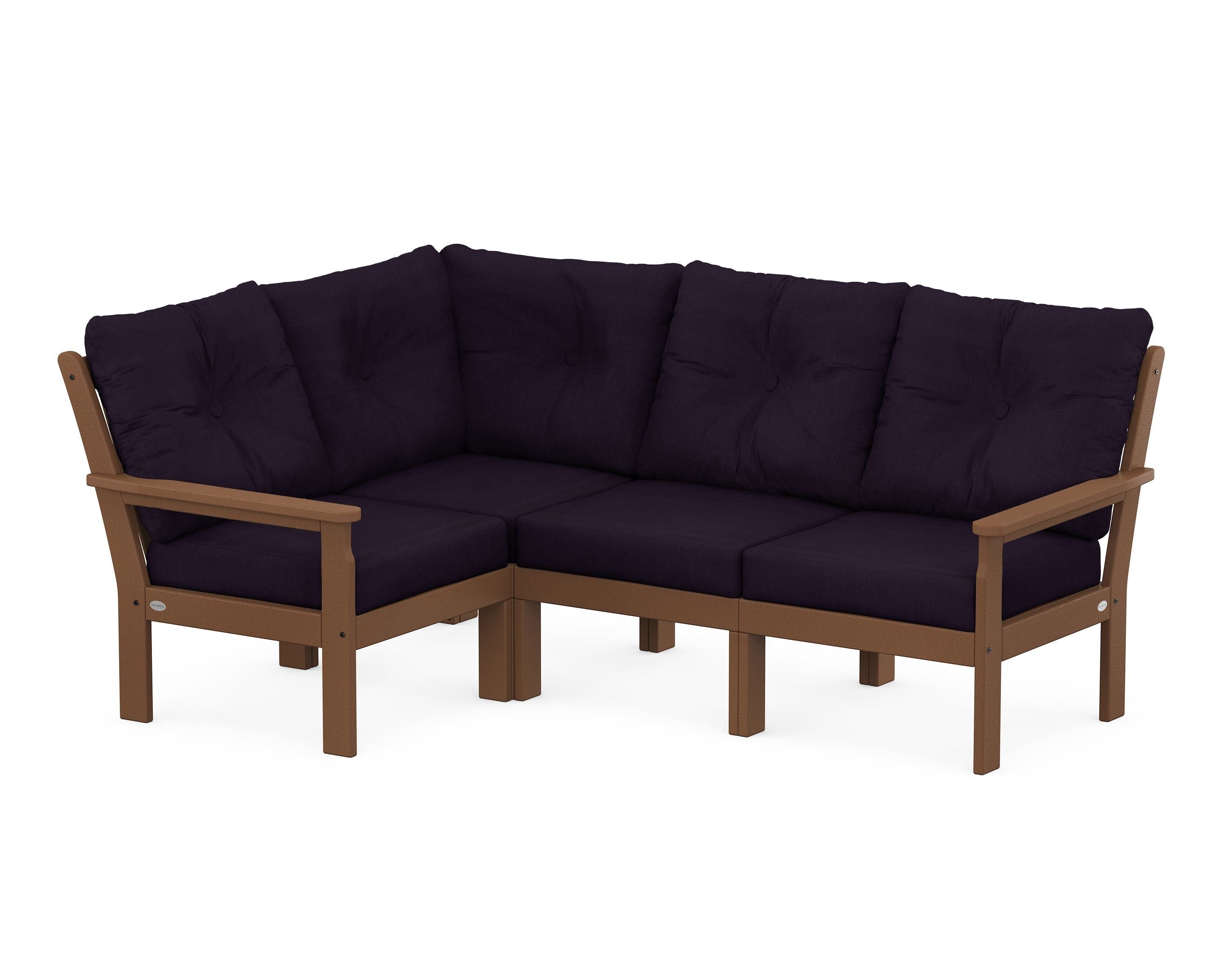 POLYWOOD Vineyard 4-Piece Sectional in Teak / Navy Linen