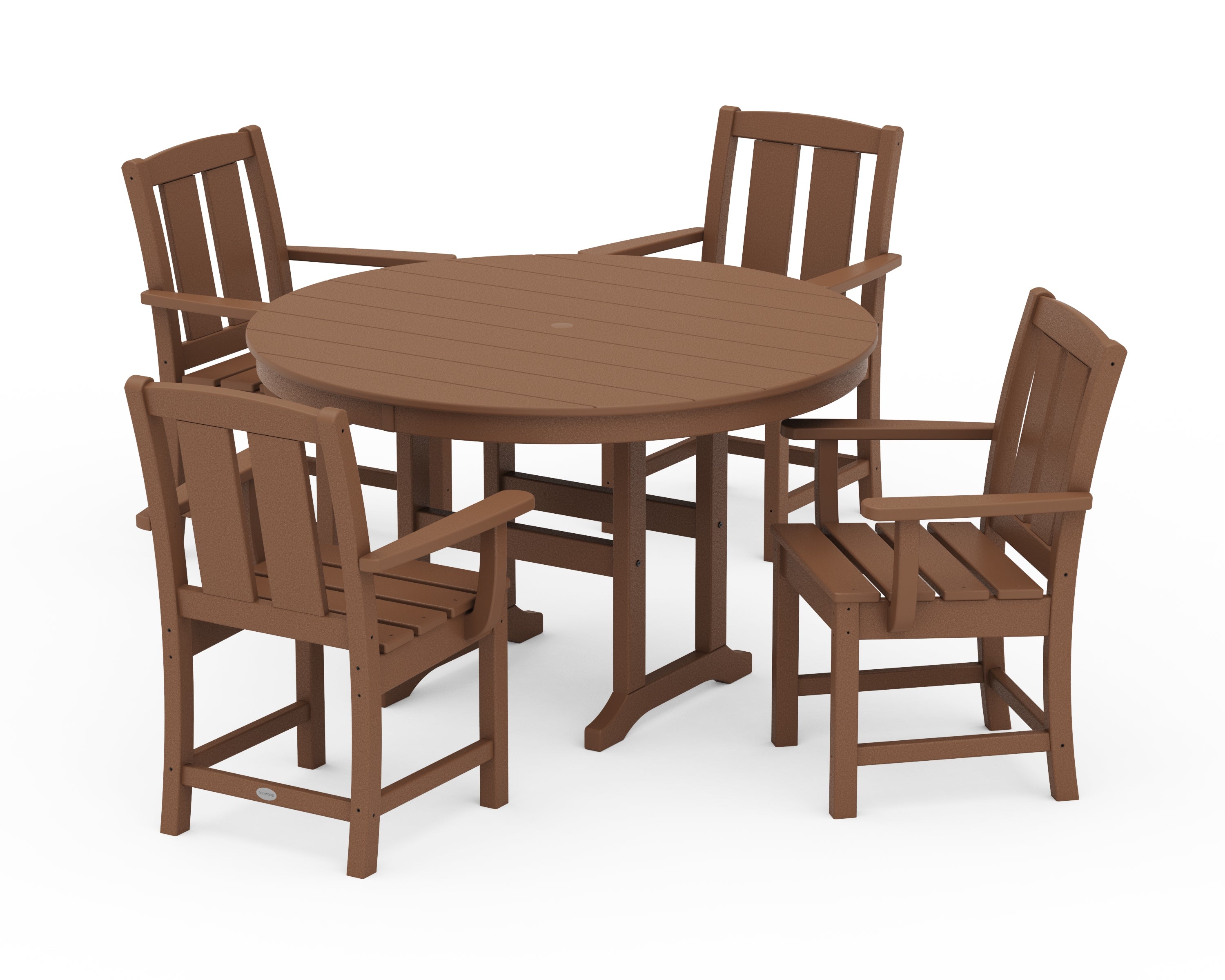 POLYWOOD Mission 5-Piece Round Farmhouse Dining Set in Teak
