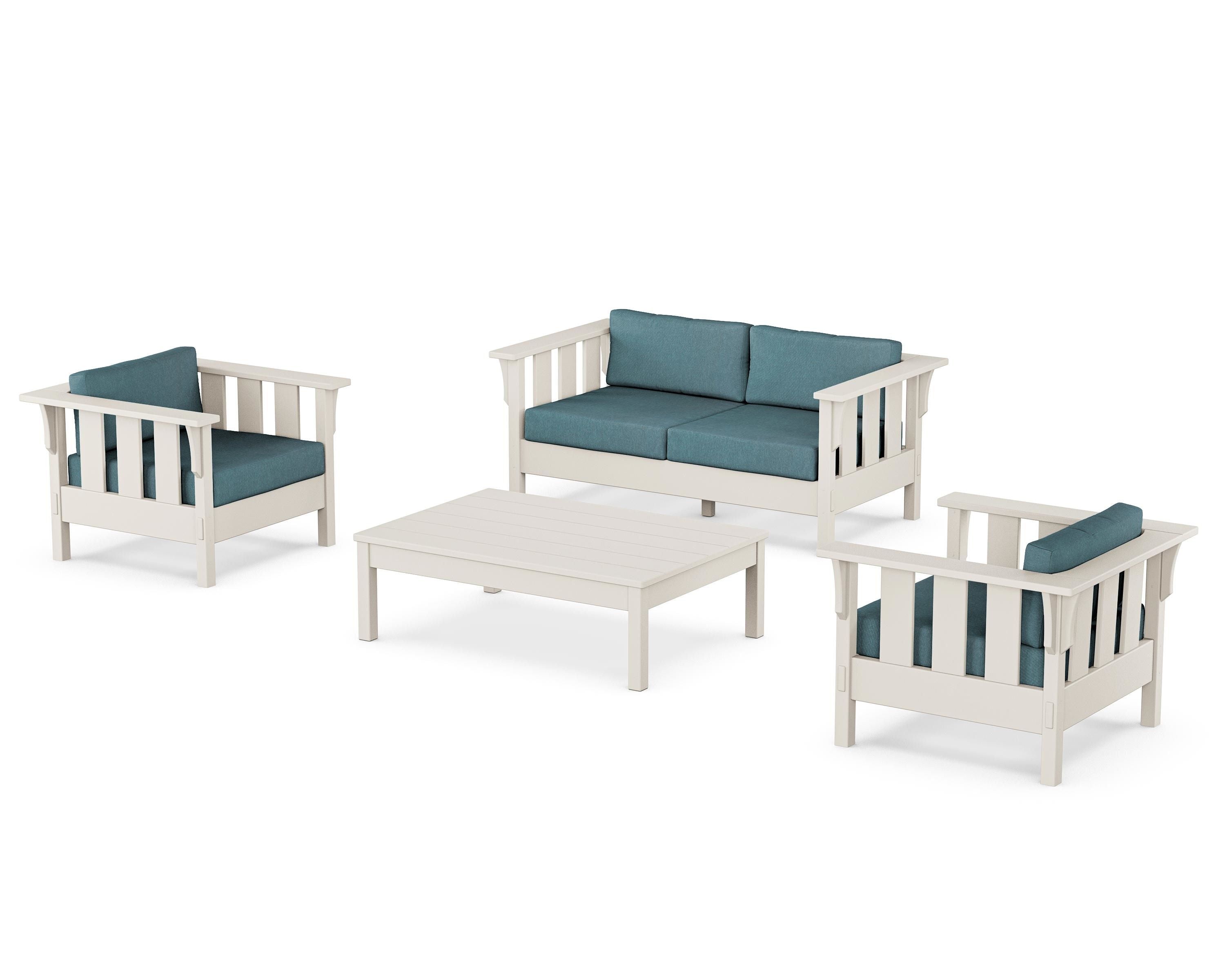 Martha Stewart by POLYWOOD Acadia 4-Piece Deep Seating Set with Loveseat in Sand / Ocean Teal