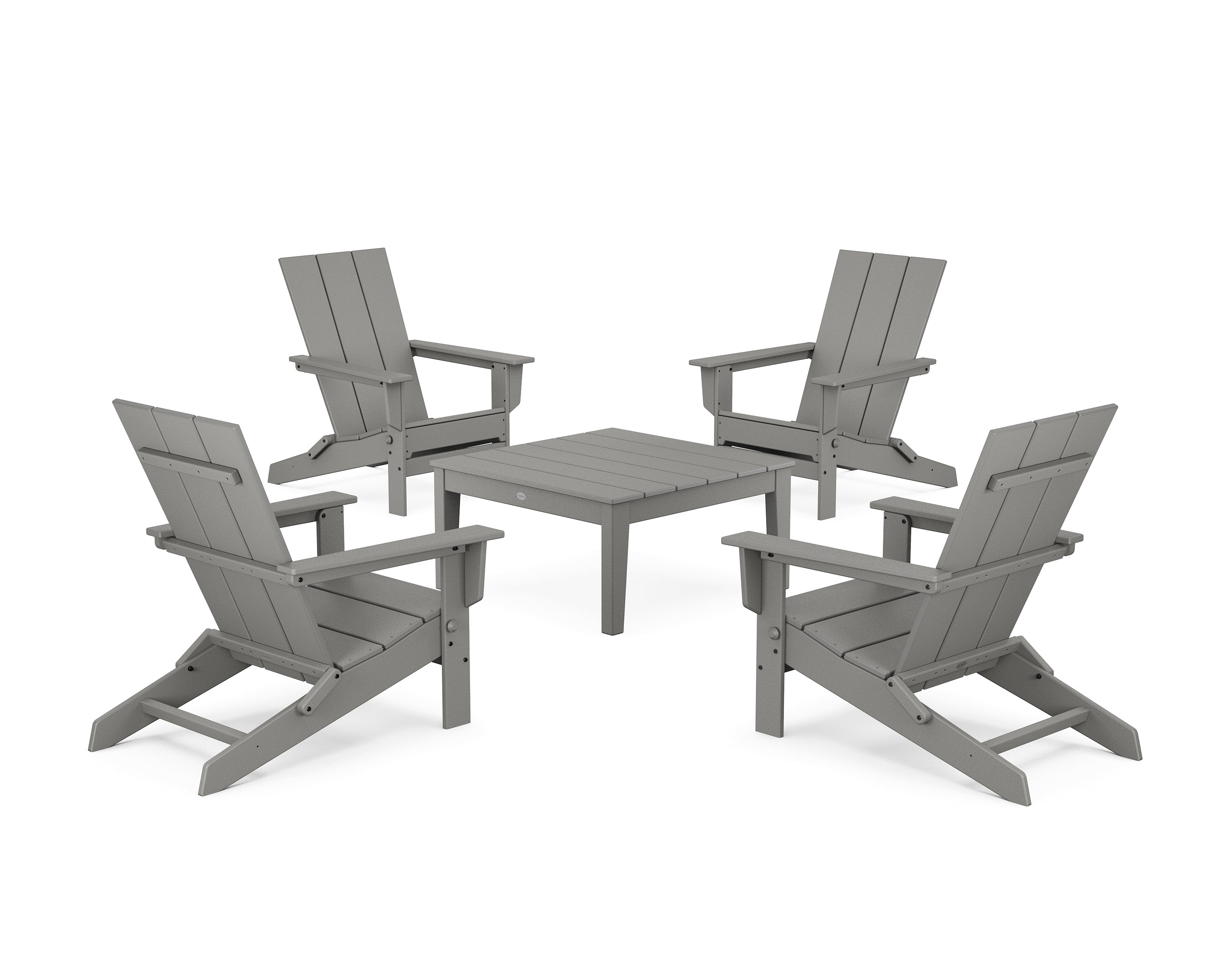 POLYWOOD® 5-Piece Modern Studio Folding Adirondack Chair Conversation Group in Slate Grey