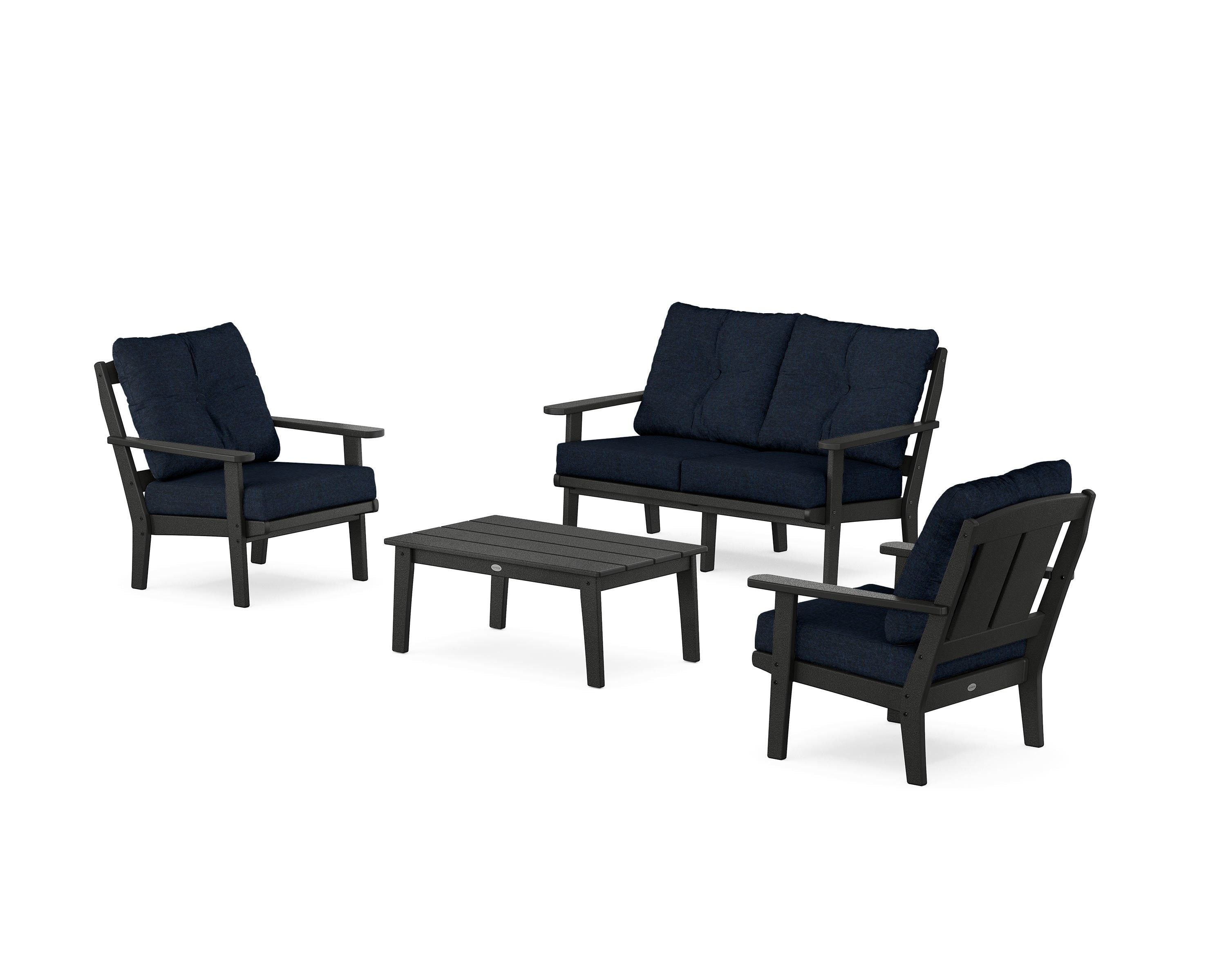 POLYWOOD Mission 4-Piece Deep Seating Set with Loveseat in Black / Marine Indigo