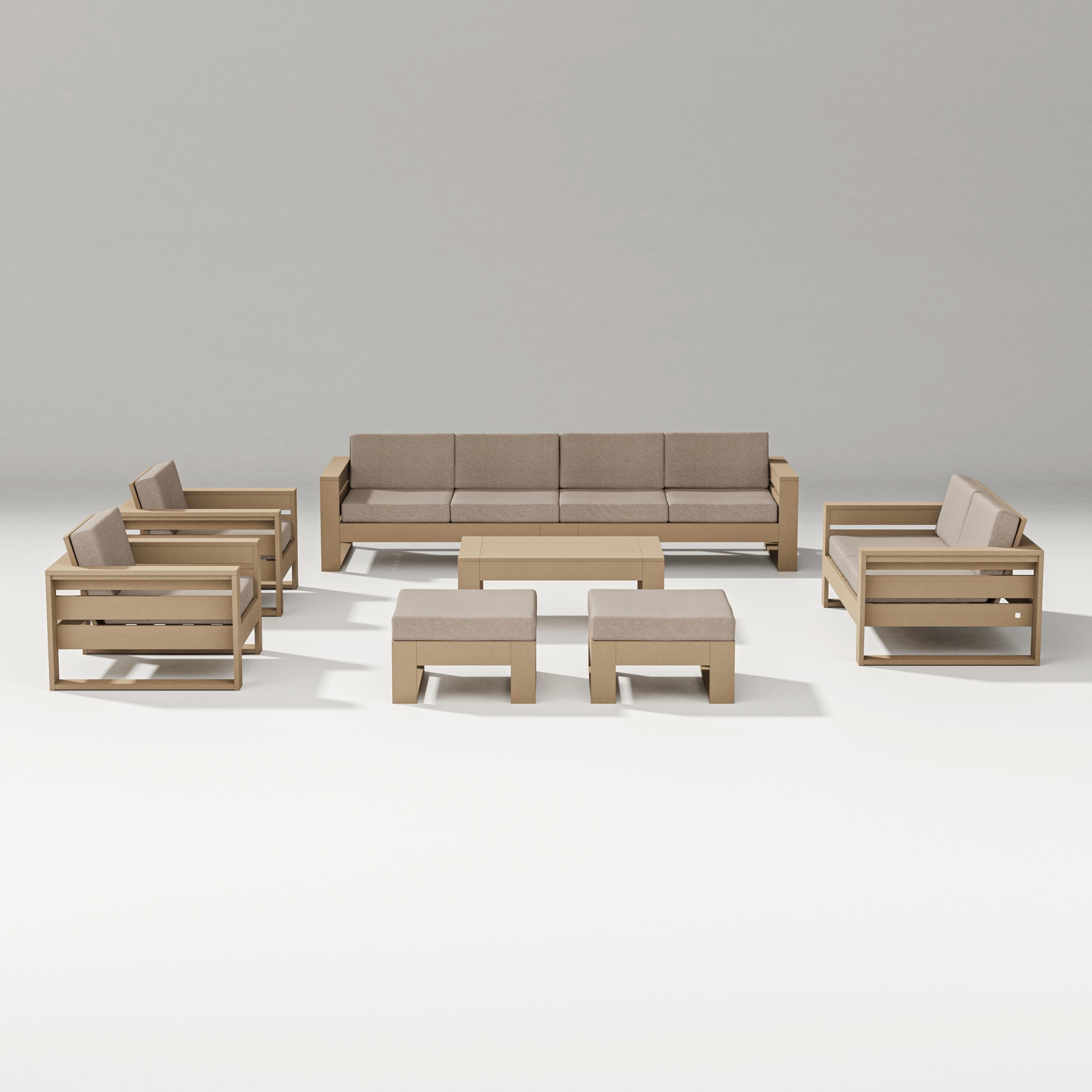 PW Designer Series Latitude 8-Piece Lounge Sofa Set in Vintage Sahara / Spiced Burlap