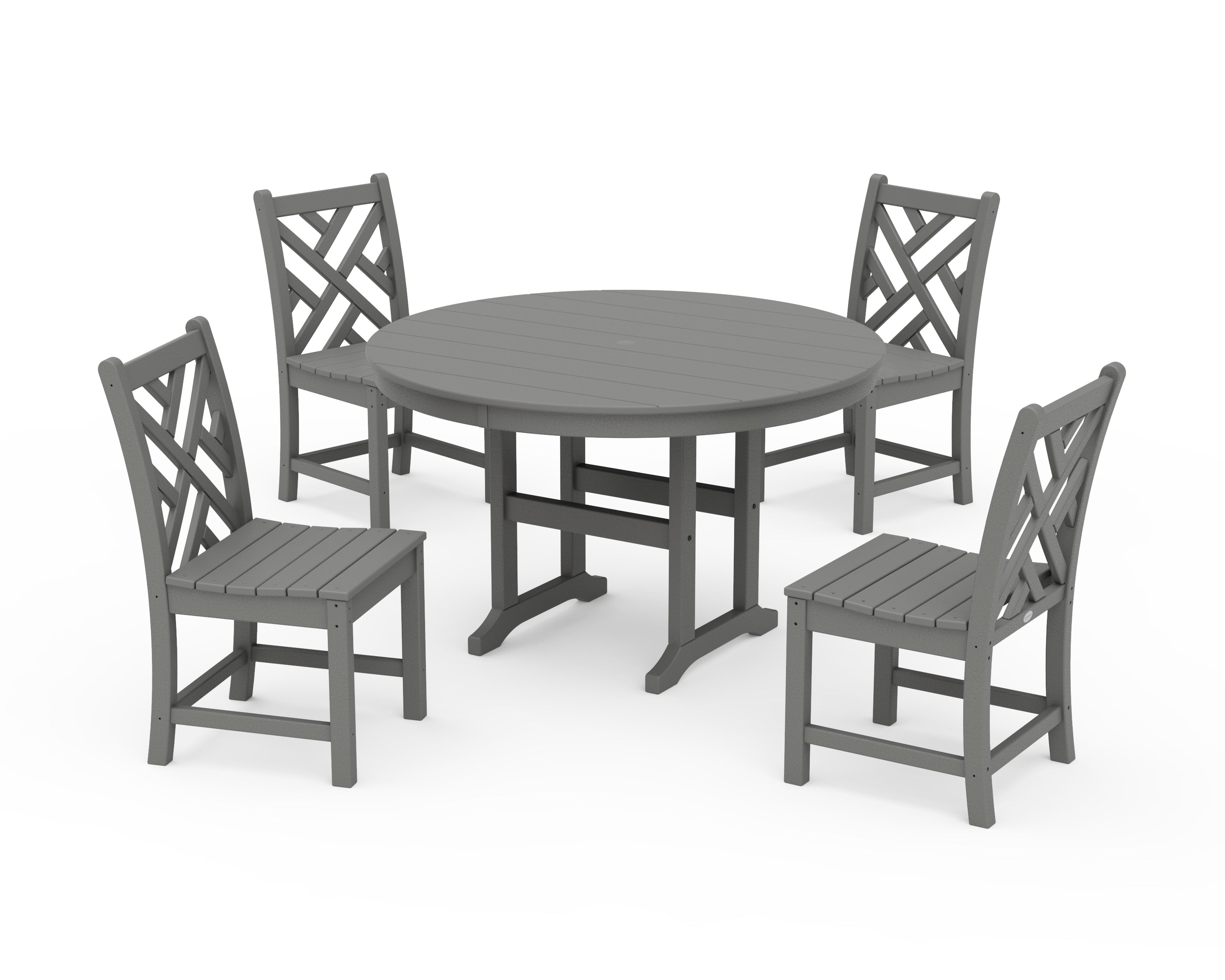 POLYWOOD Chippendale 5-Piece Round Farmhouse Side Chair Dining Set in Slate Grey