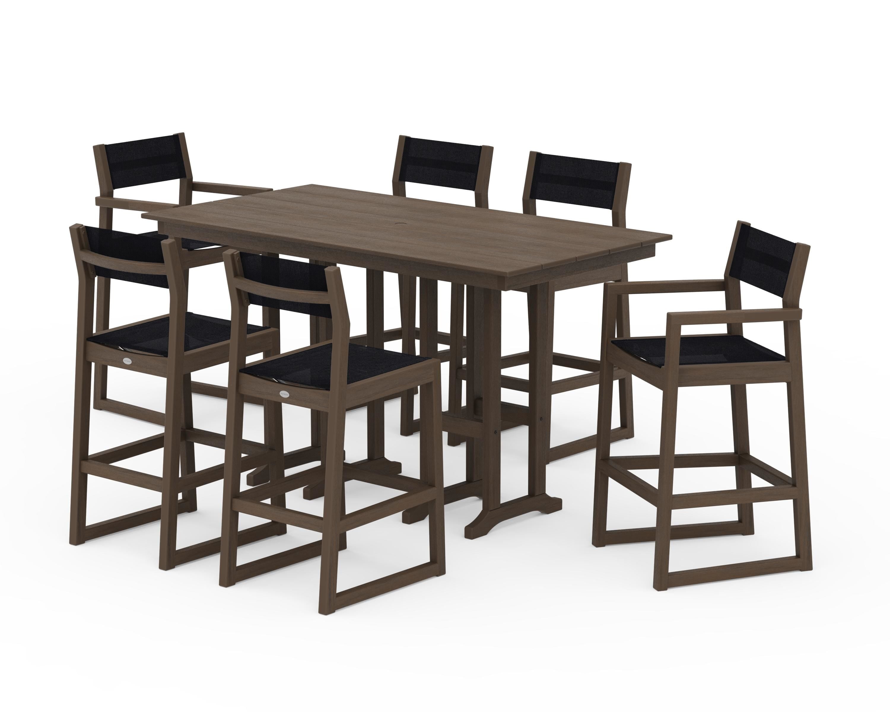 POLYWOOD EDGE Sling 7-Piece Farmhouse Bar Set in Kona / Black Sling