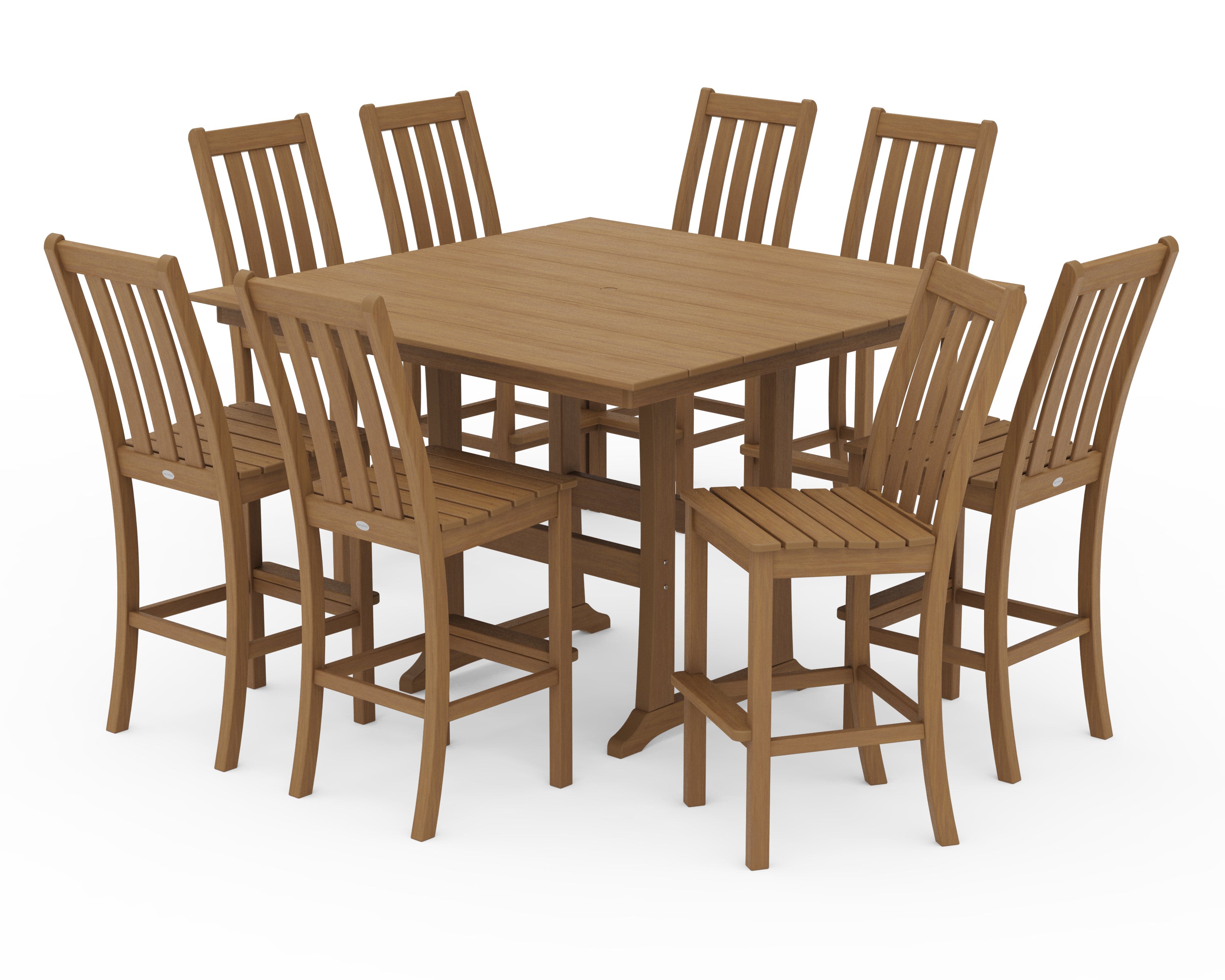 POLYWOOD Vineyard 9-Piece Farmhouse Trestle Bar Set in Natural
