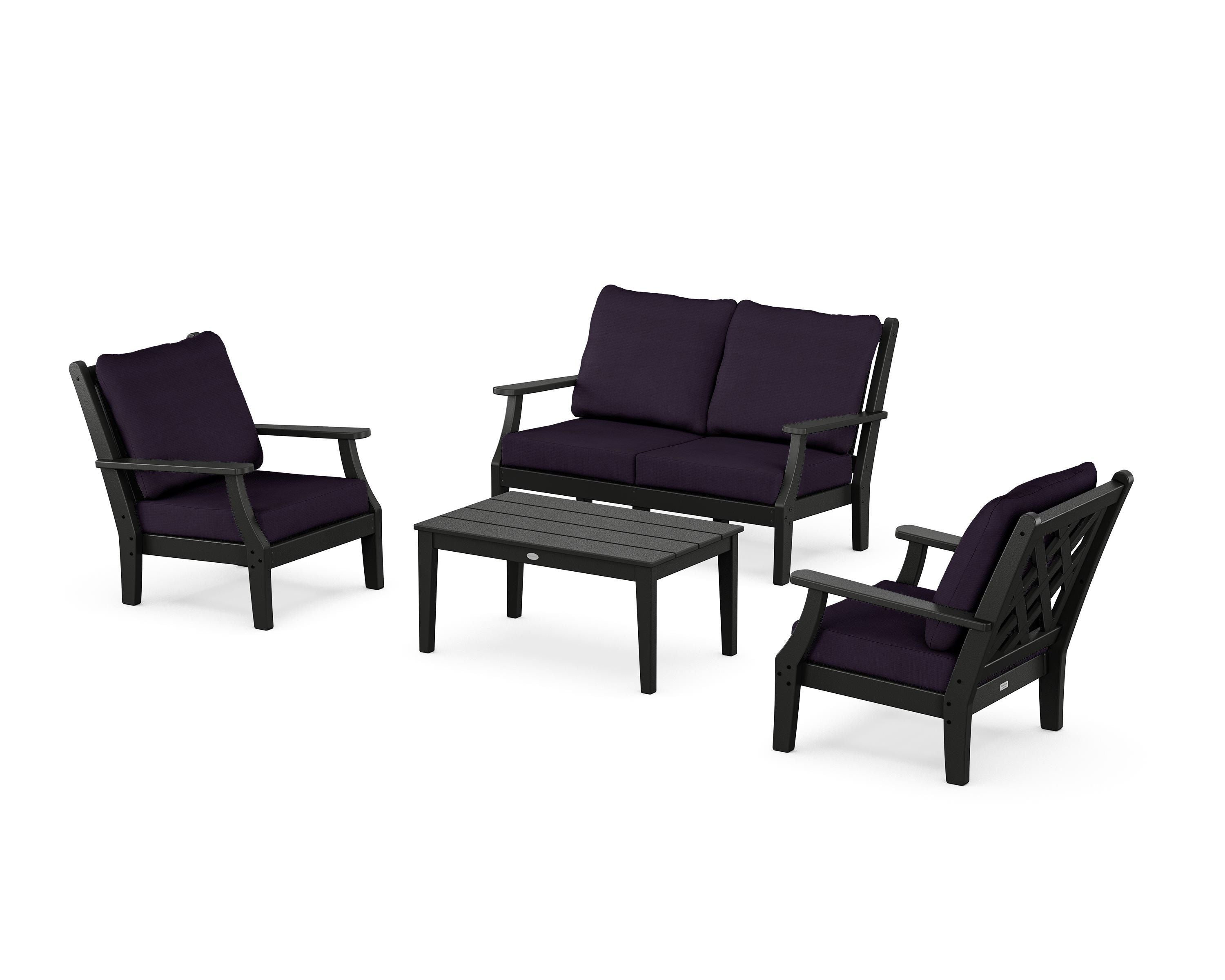 Country Living Wovendale 4-Piece Deep Seating Set with Loveseat in Black / Navy Linen