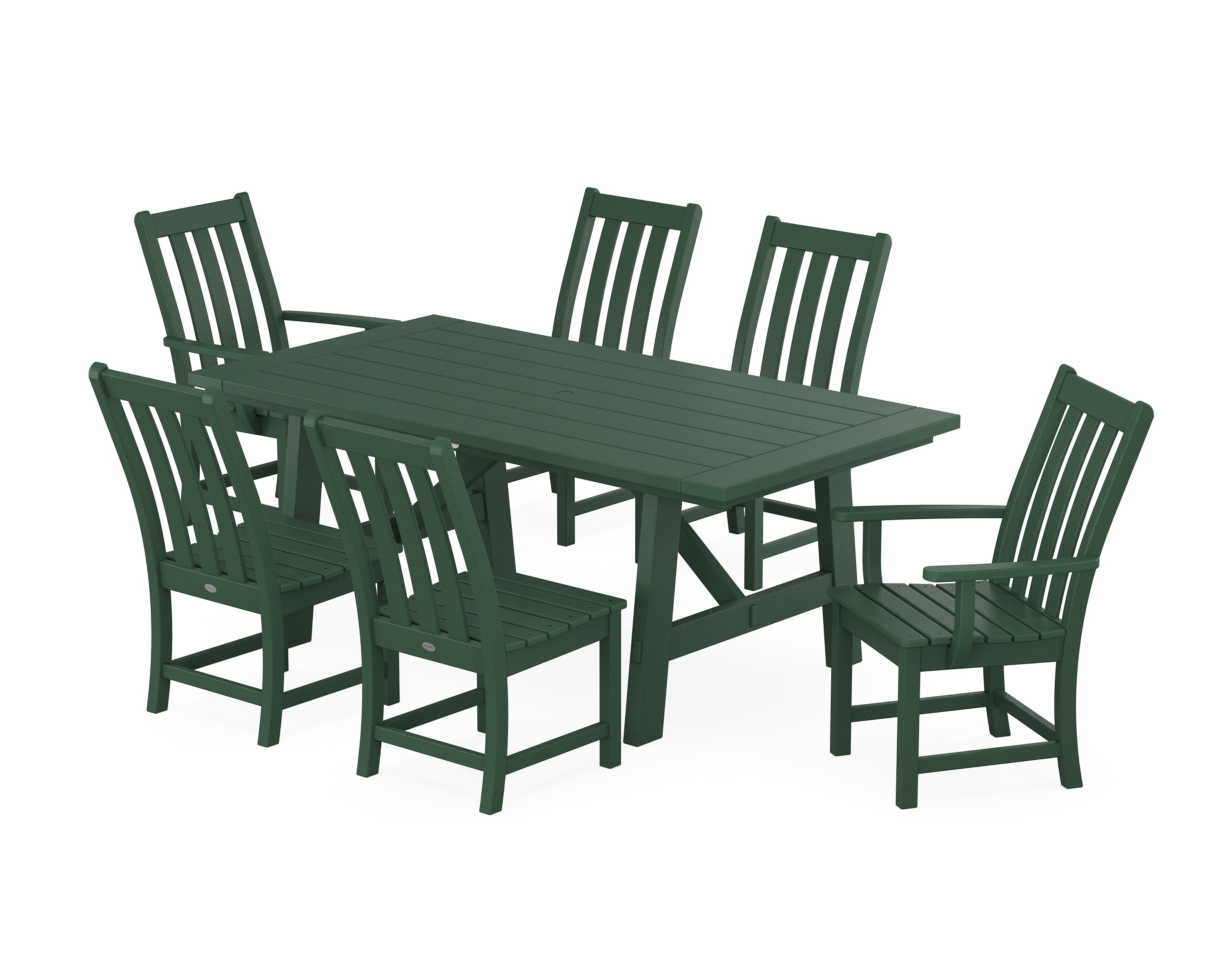 POLYWOOD® Vineyard 7-Piece Rustic Farmhouse Dining Set in Green