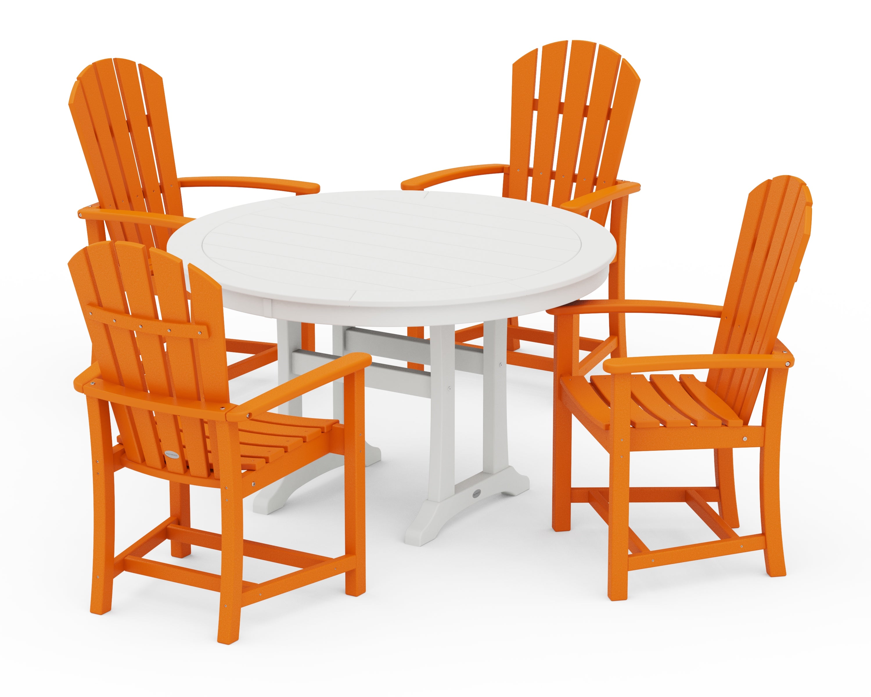 POLYWOOD Palm Coast 5-Piece Round Dining Set in Tangerine / White