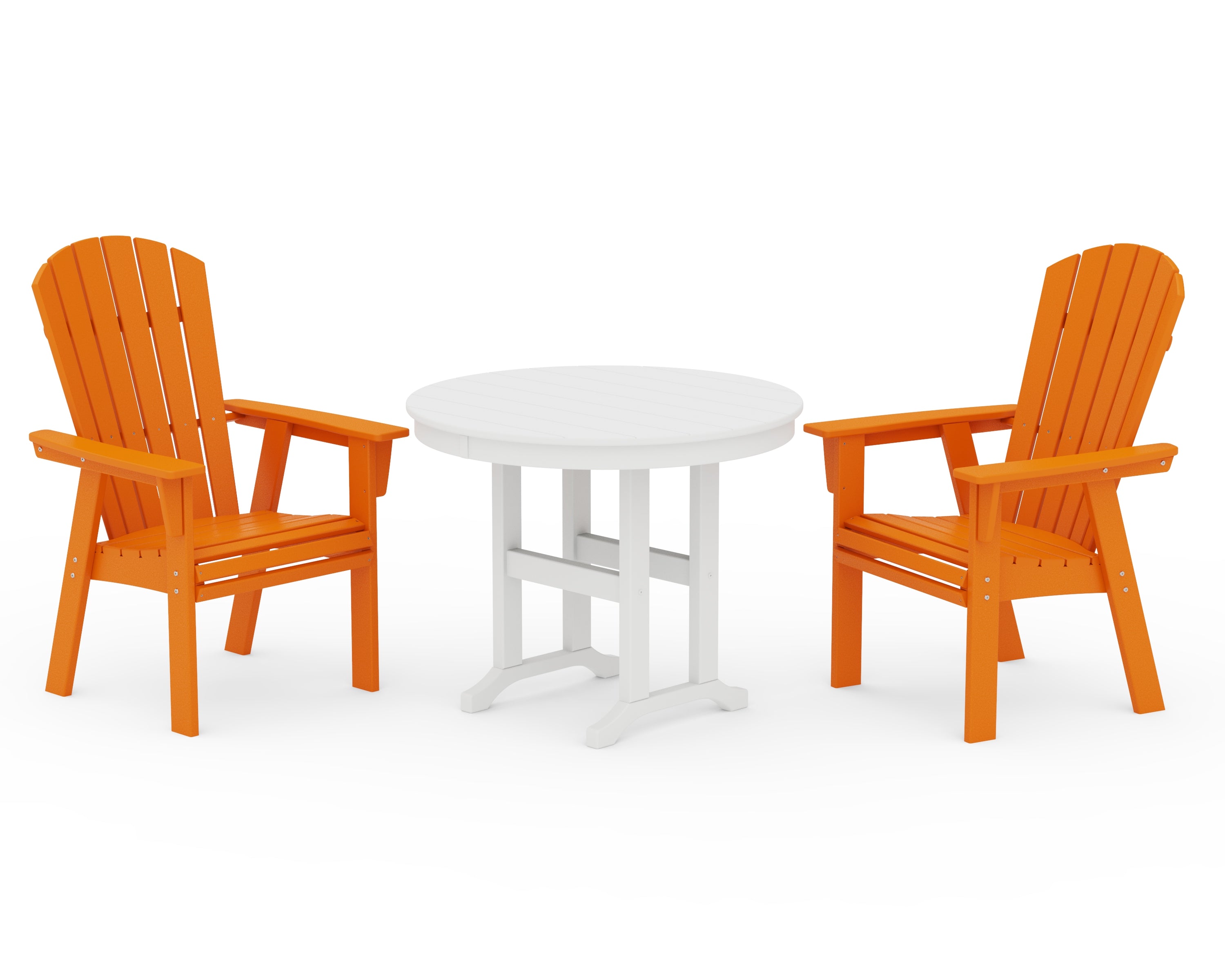 POLYWOOD Nautical Adirondack 3-Piece Round Dining Set in Tangerine / White