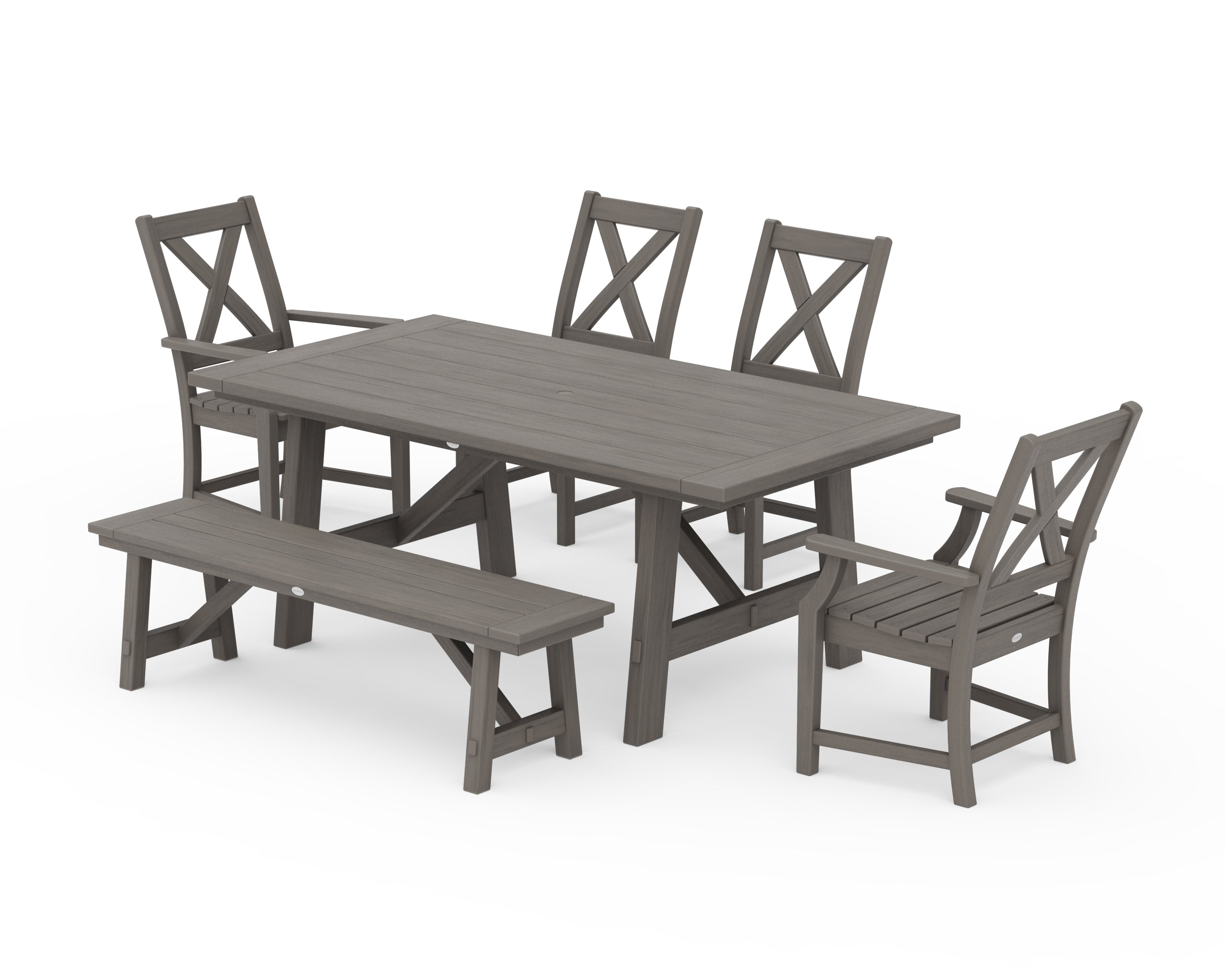 POLYWOOD Braxton 6-Piece Rustic Farmhouse Arm Chair Dining Set with Bench in Driftwood