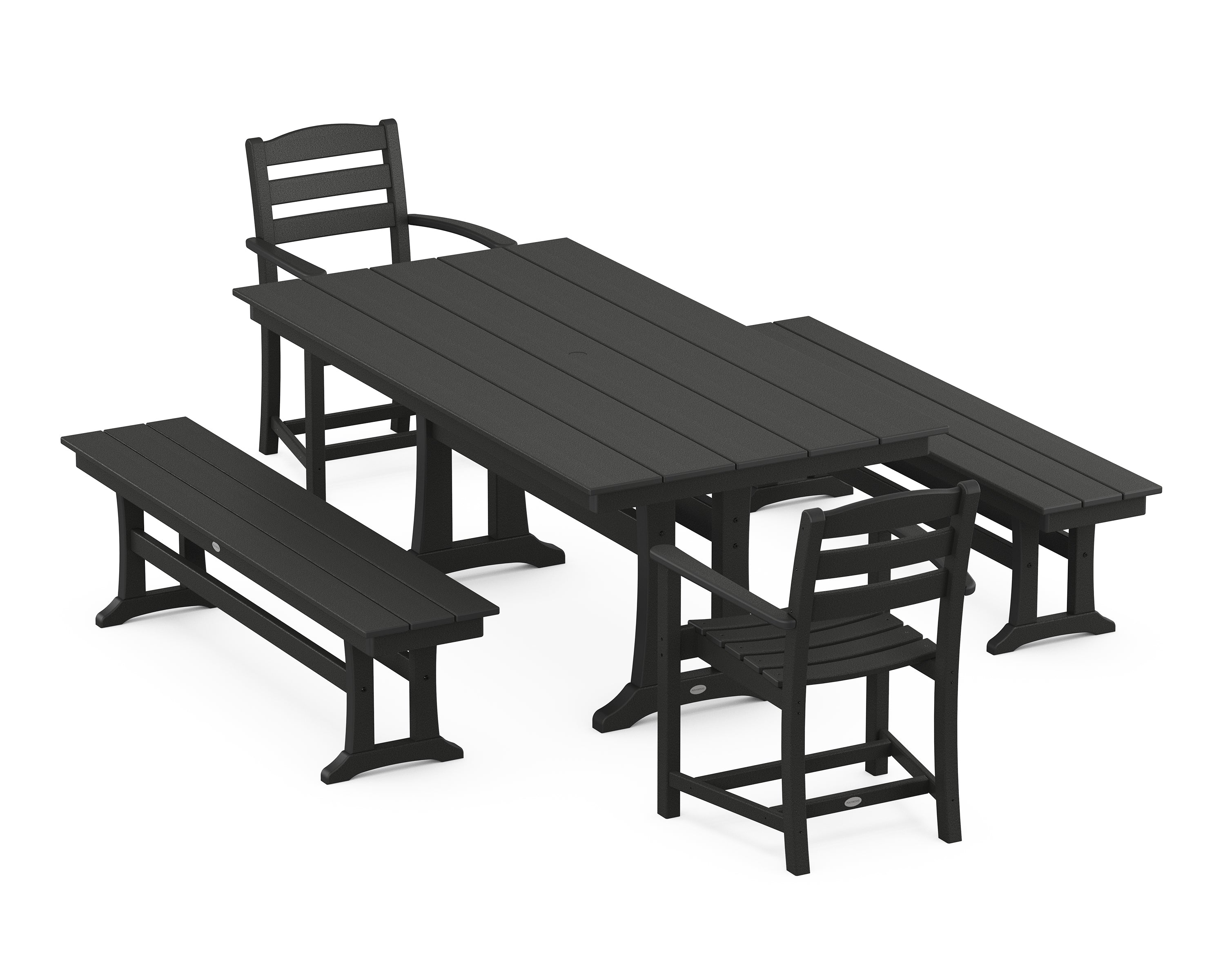 POLYWOOD La Casa Cafe 5-Piece Farmhouse Dining Set With Trestle Legs in Black