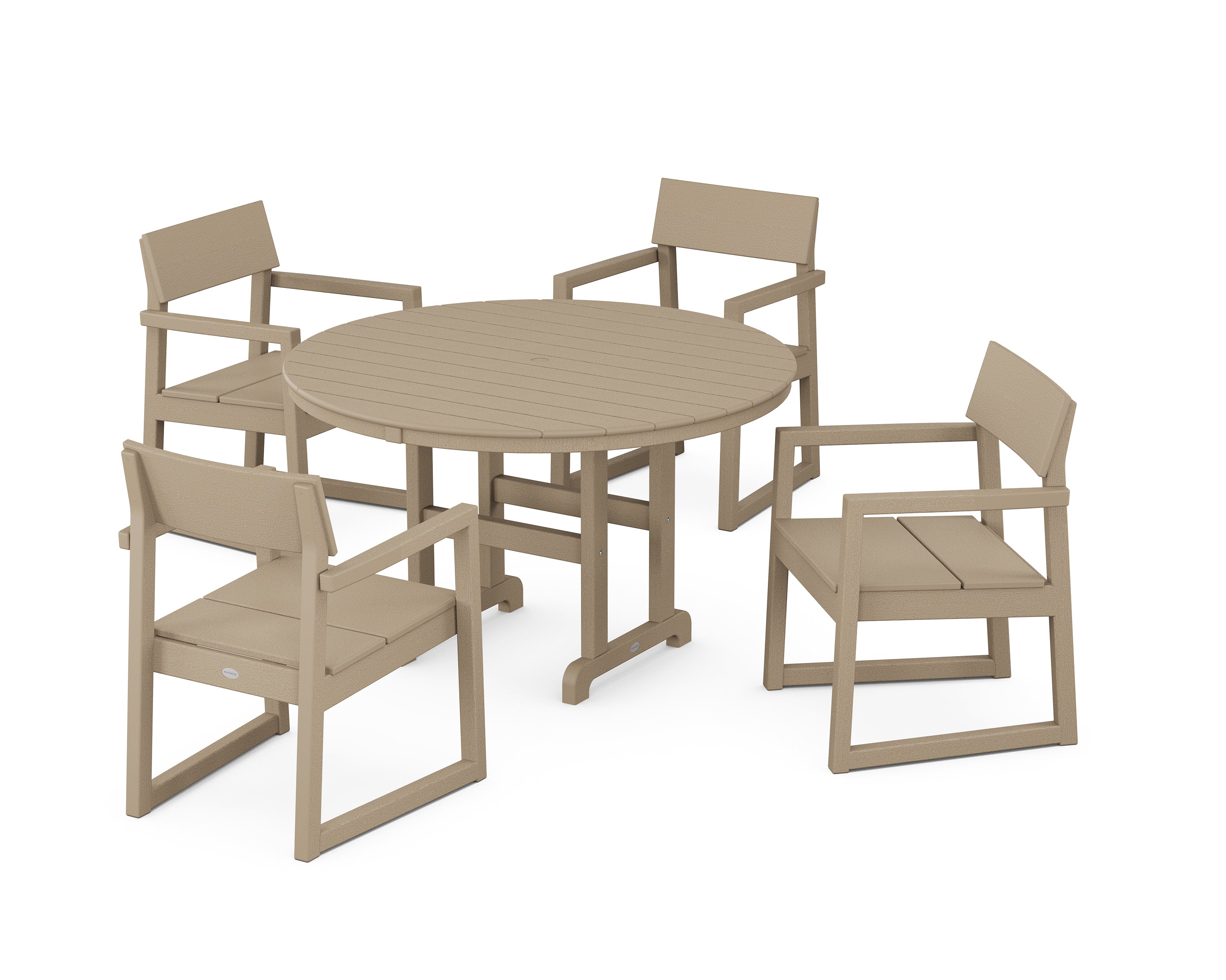 POLYWOOD® EDGE 5-Piece Round Farmhouse Dining Set in Vintage Sahara