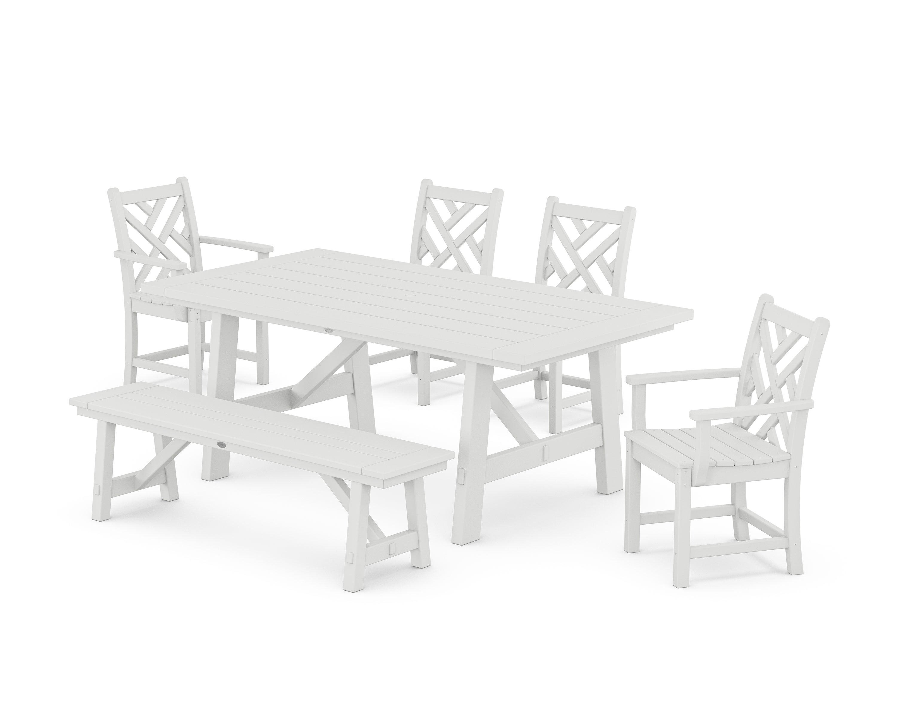 POLYWOOD® Chippendale 6-Piece Rustic Farmhouse Dining Set With Bench in White